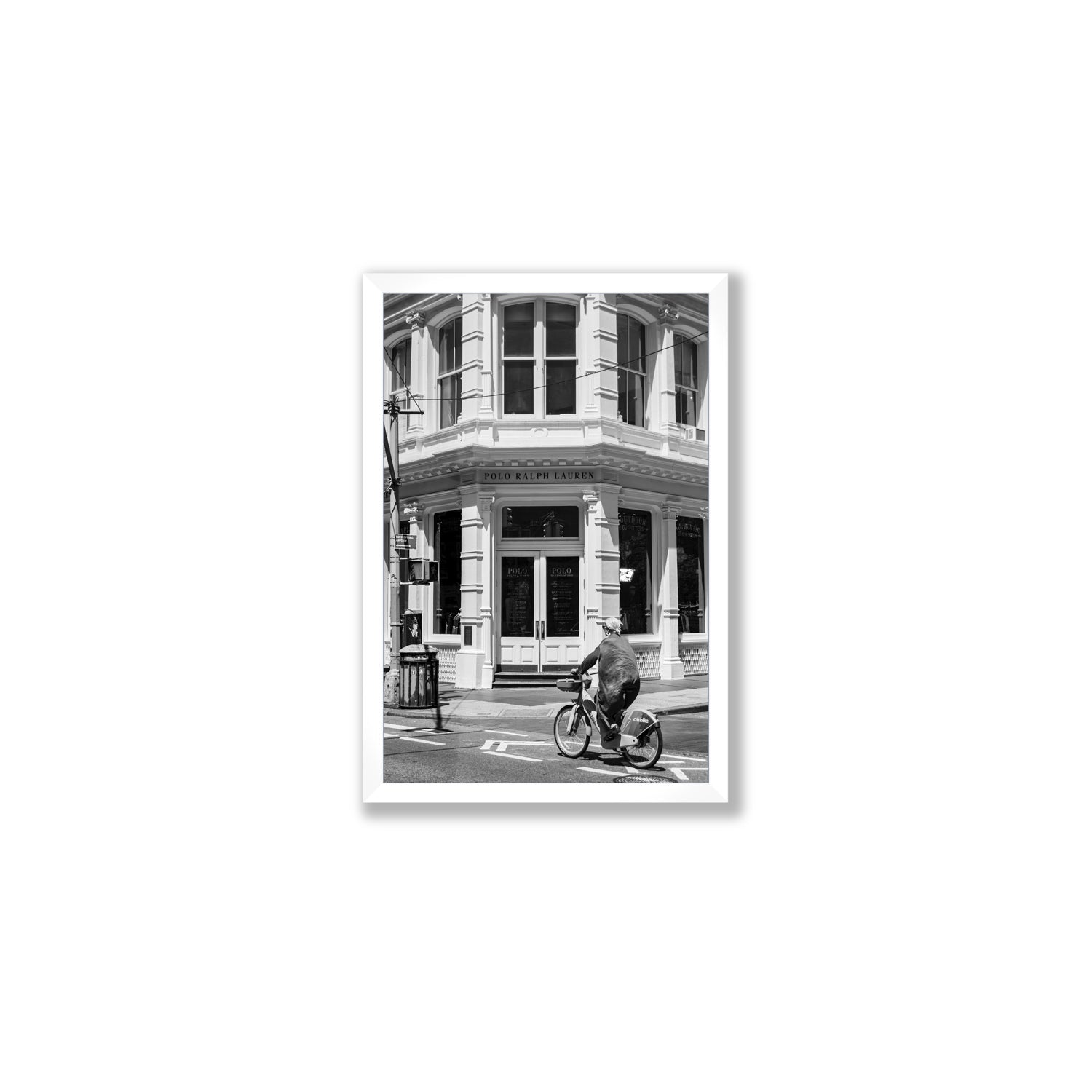 Downtown Rider New York NYC Black & White wall art Medium full-bleed fine art print in white frame