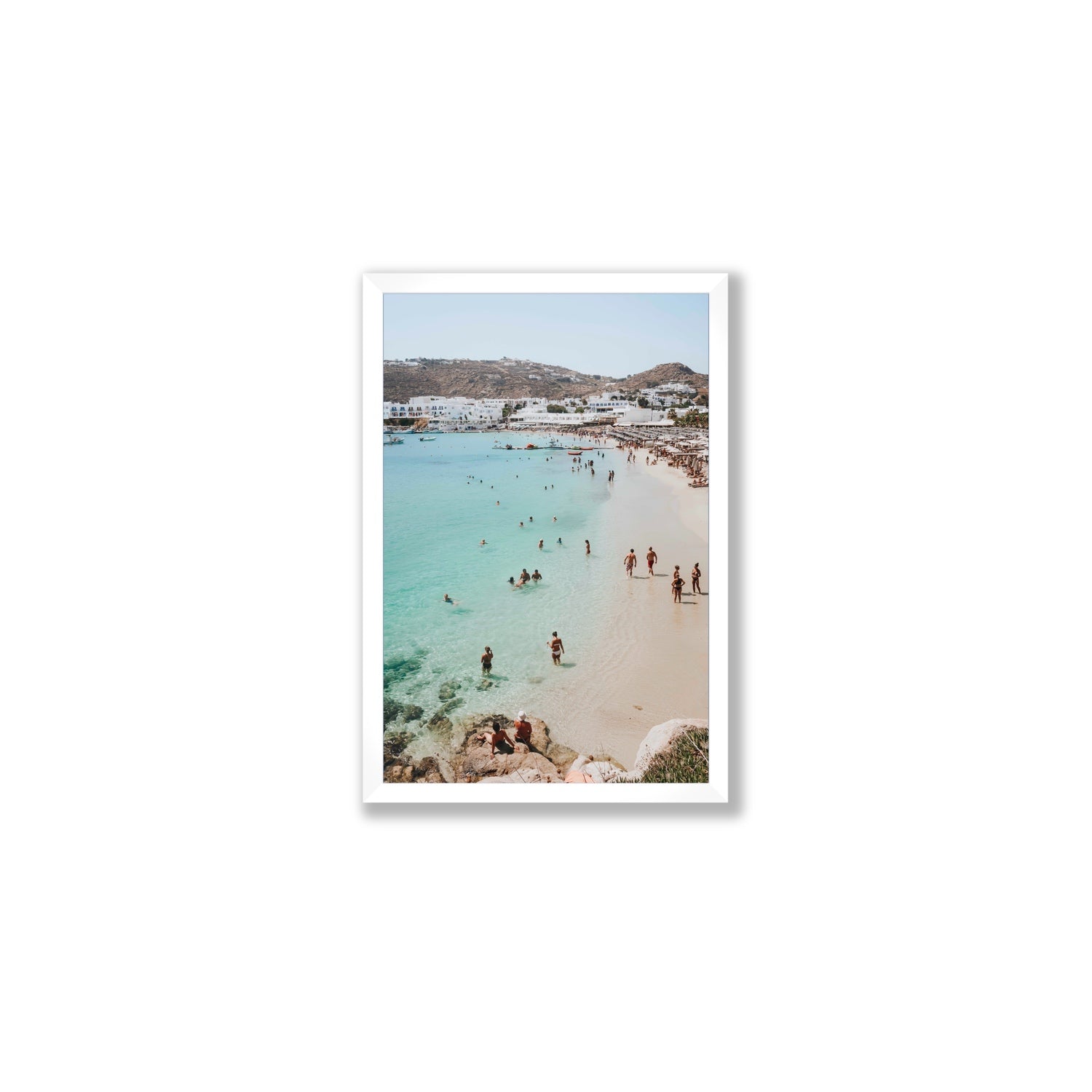 Breathe In The Salty Air Mykonos Greek island wall art Medium full-bleed fine art print in white frame