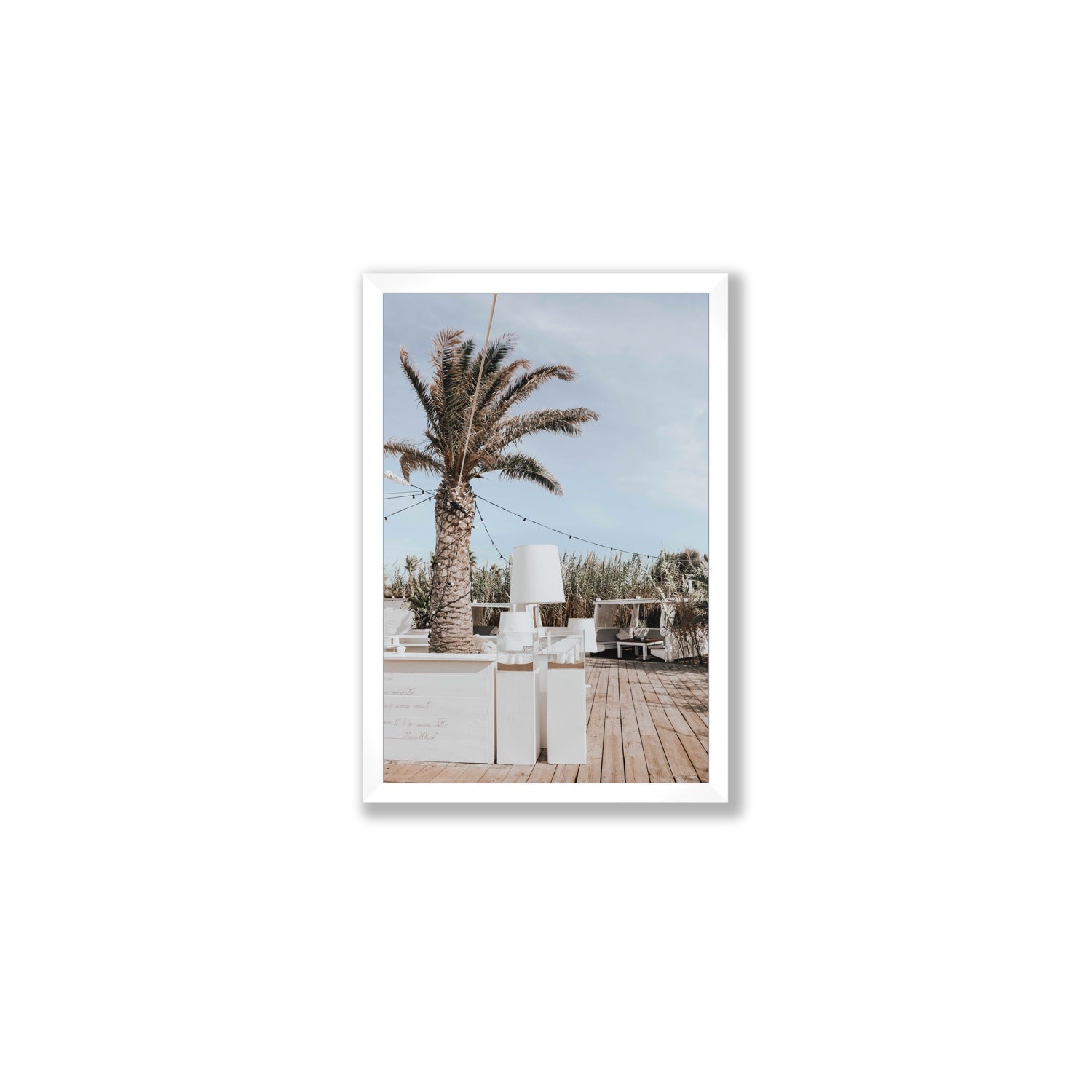 Seabreeze Palm Puglia coastal beach wall art Medium full-bleed fine art print in white frame