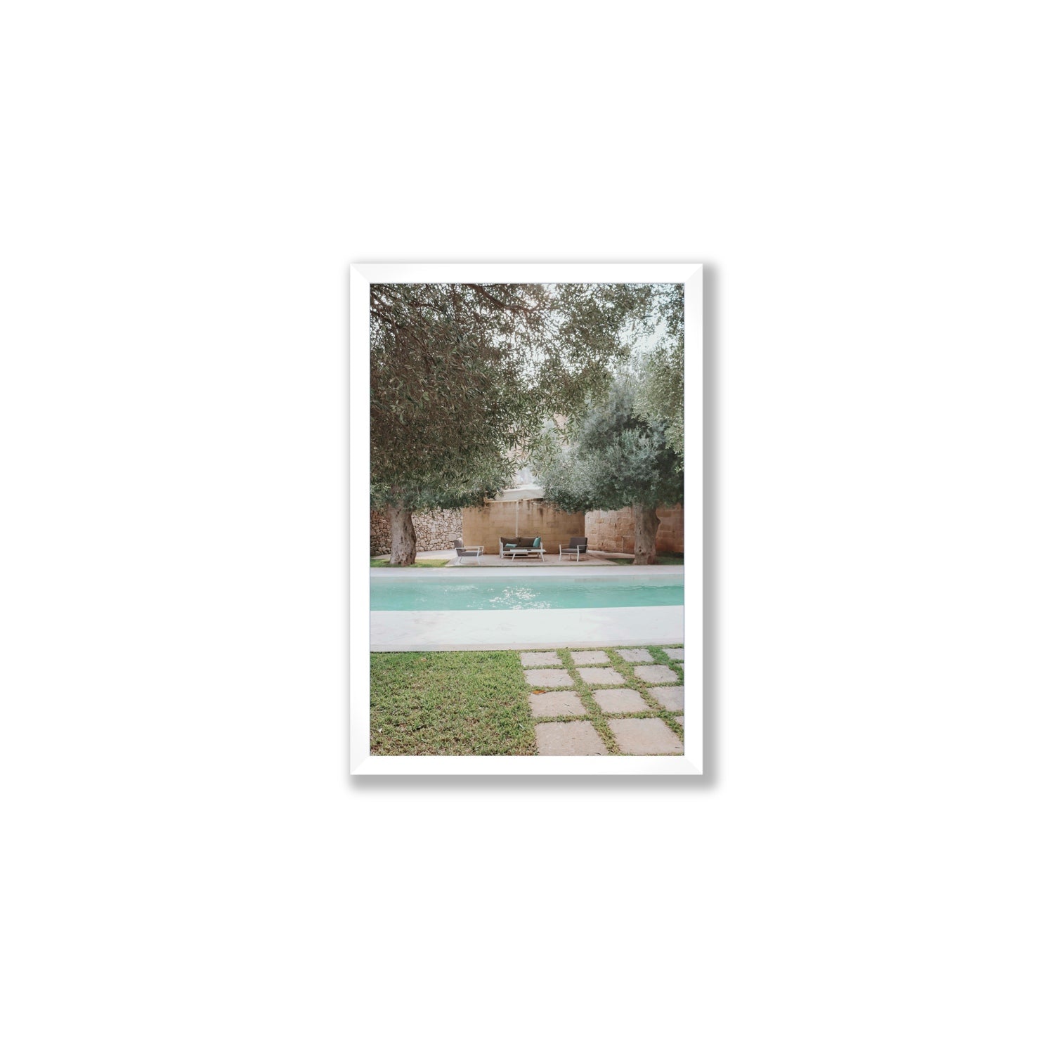 Idyllic Escape Puglia Mediterranean wall art Medium full-bleed fine art print in white frame