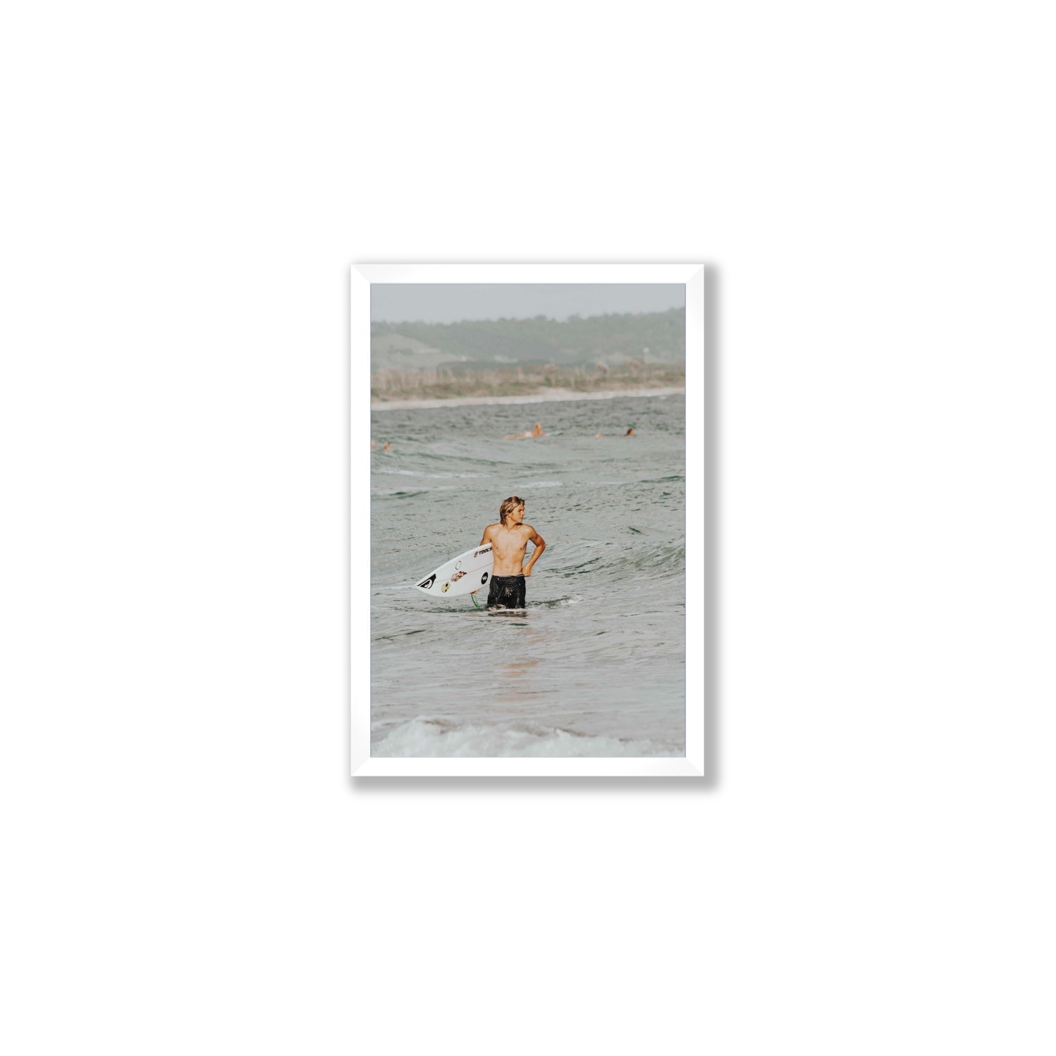Chasing Mavericks Byron Bay Surf coastal wall art Medium full-bleed fine art print in white frame