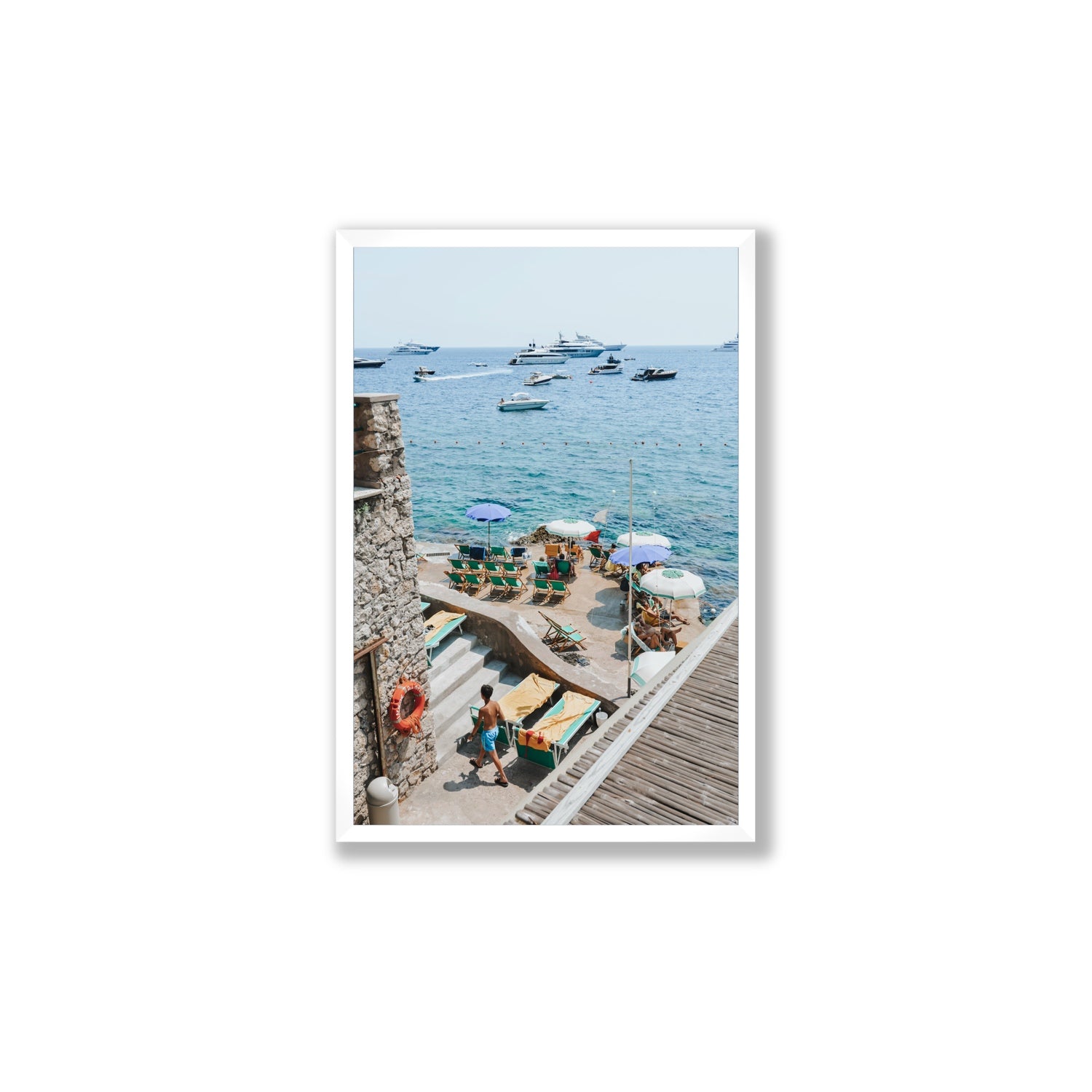 Canzone di Capri Capri Italian beach wall art Large full-bleed fine art print in white frame