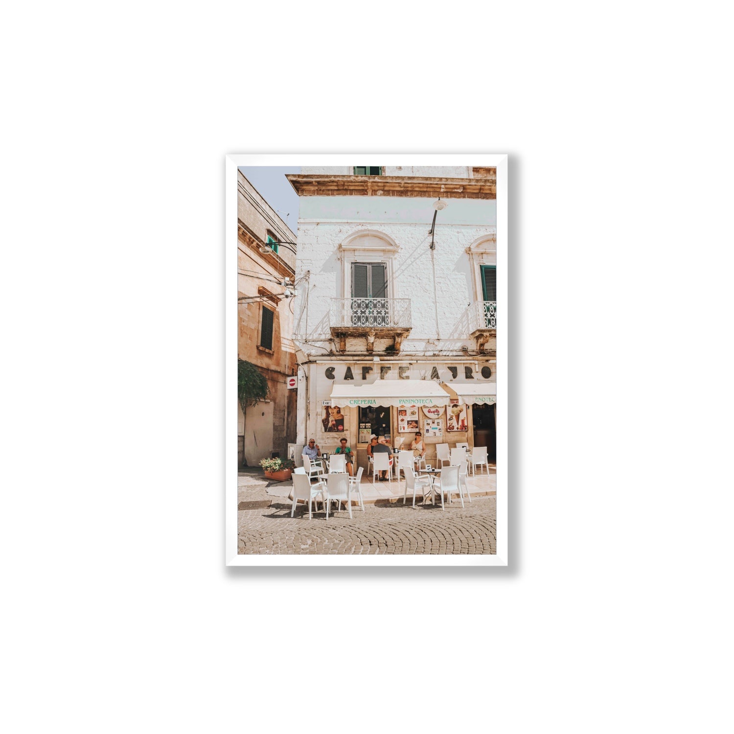 Cafe Ostuni Puglia Café Ostuni Italian wall art Large full-bleed fine art print in white frame