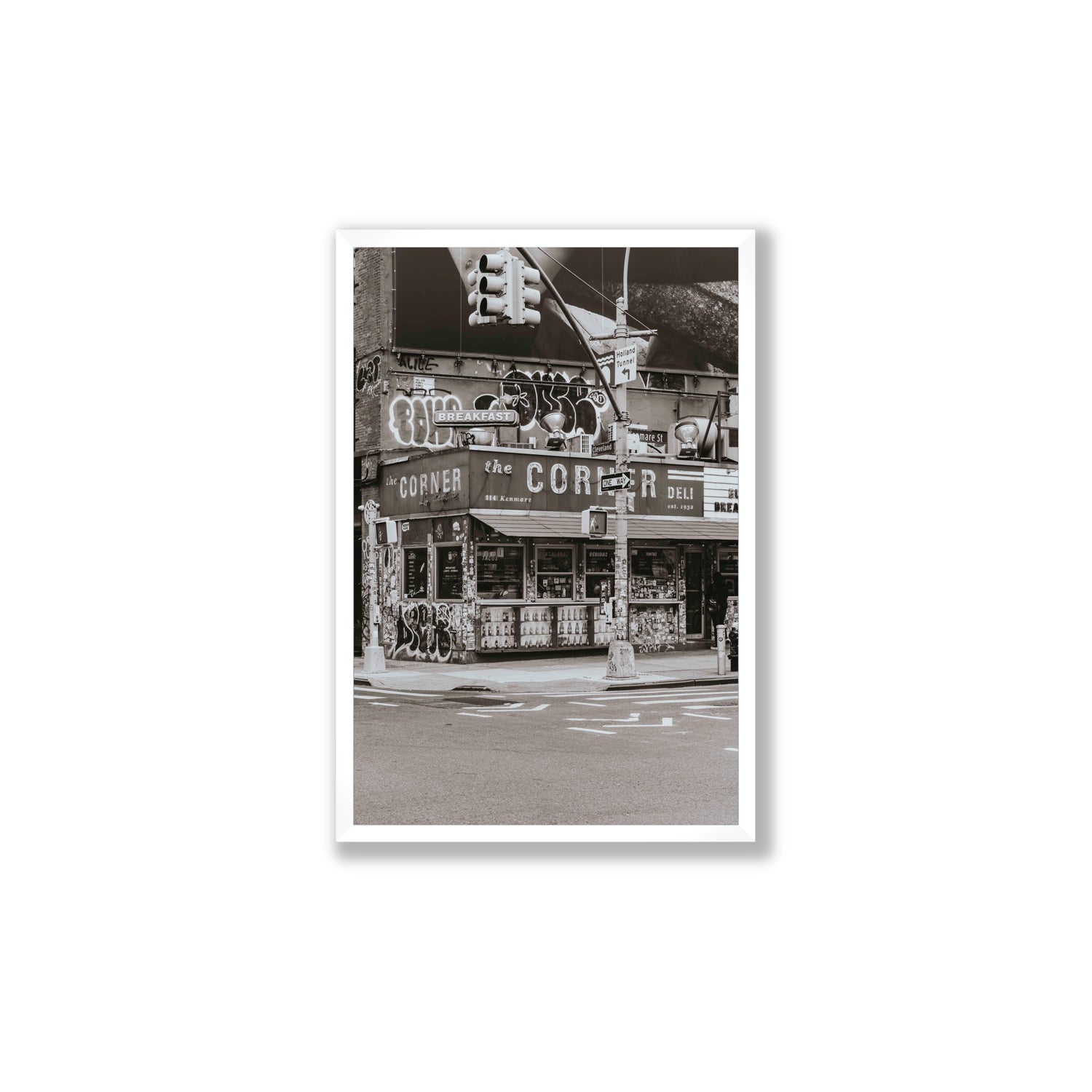 Soho Deli New York NYC Black & White wall art Large full-bleed fine art print in white frame