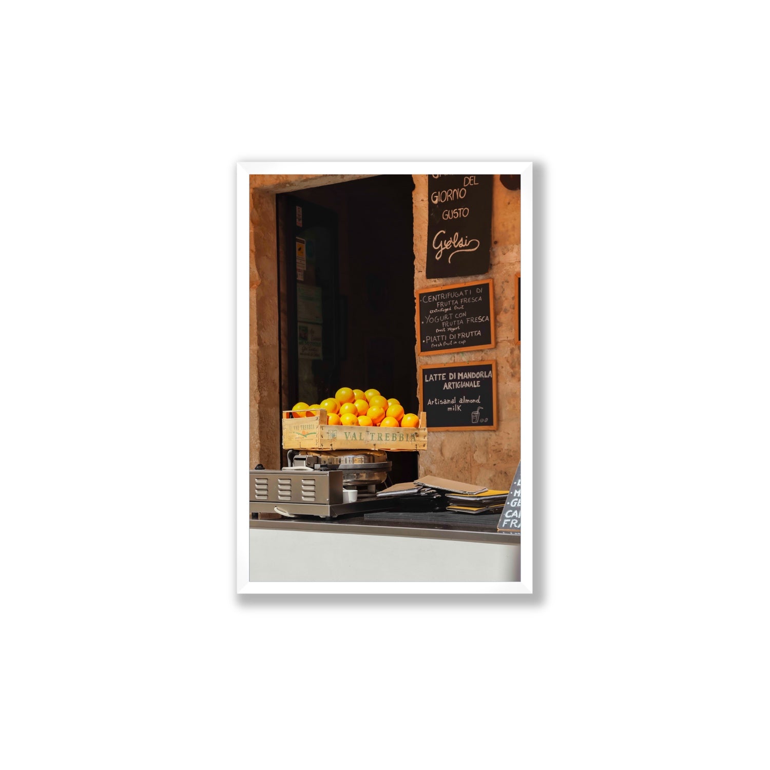 Luminous Citrus Puglia Ostuni Italian wall art Large full-bleed fine art print in white frame