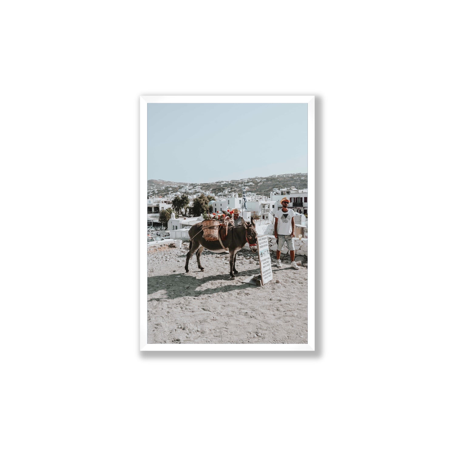 Let The Journey Begin Mykonos Greek island wall art Large full-bleed fine art print in white frame