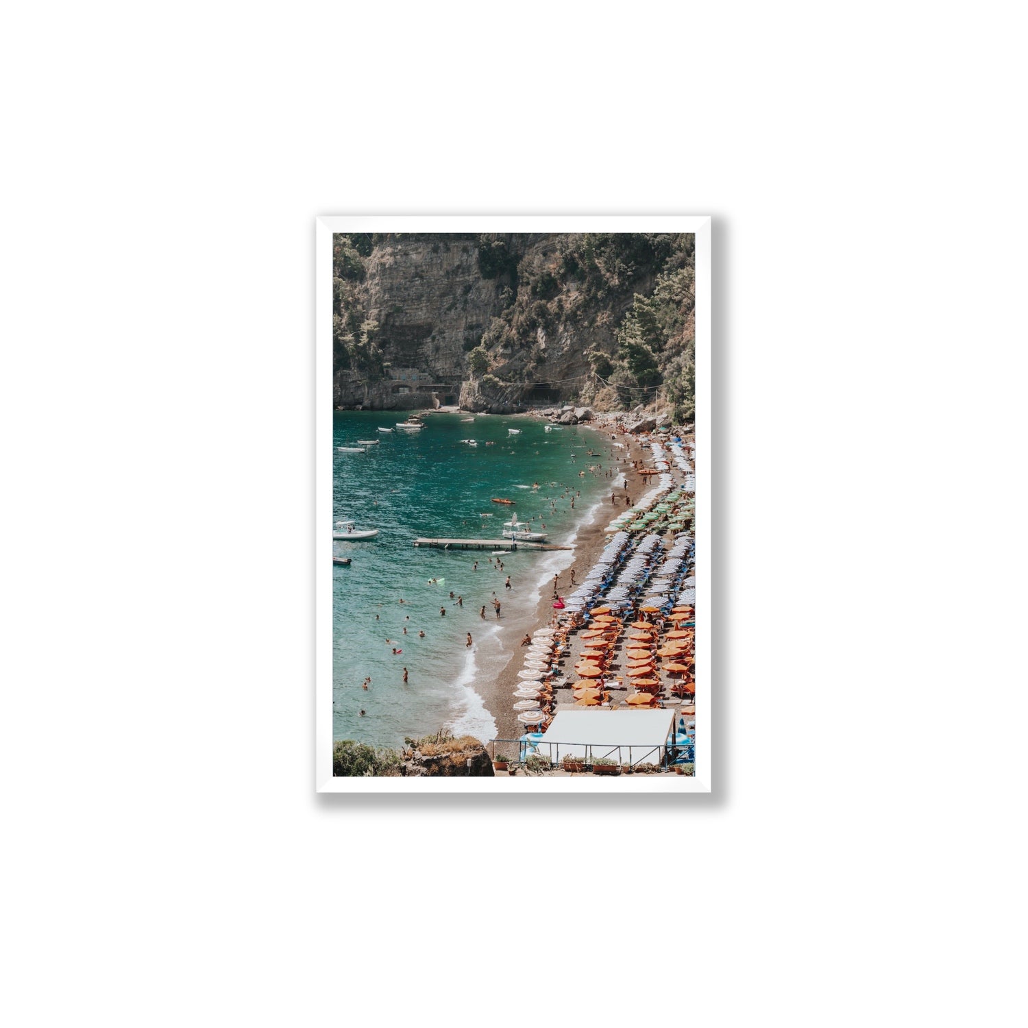 Parasol Panorama fine art print, Positano, Italy, Large, White Frame · Full Bleed, Fine Art Print