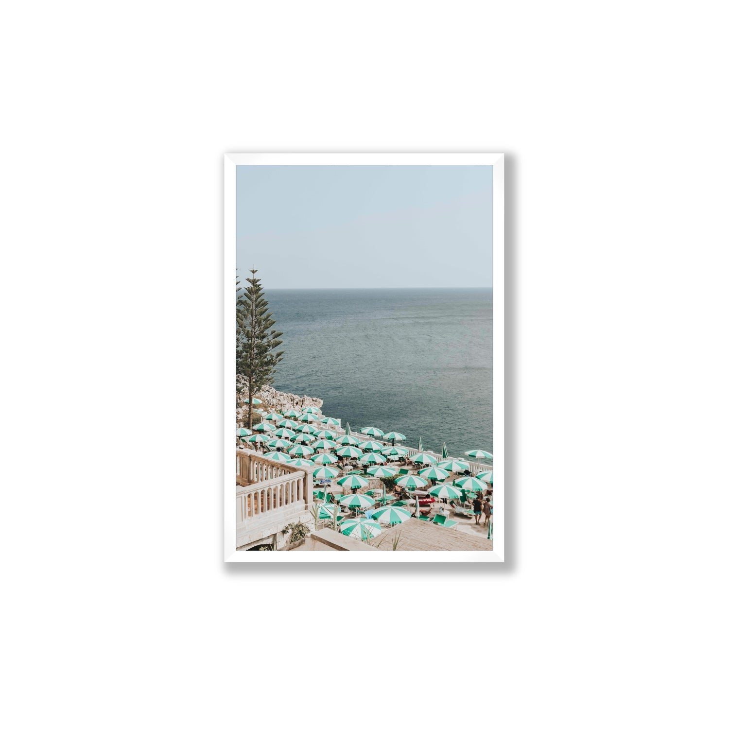 Sun-drenched Stripes Puglia beach coastal wall art Large full-bleed fine art print in white frame