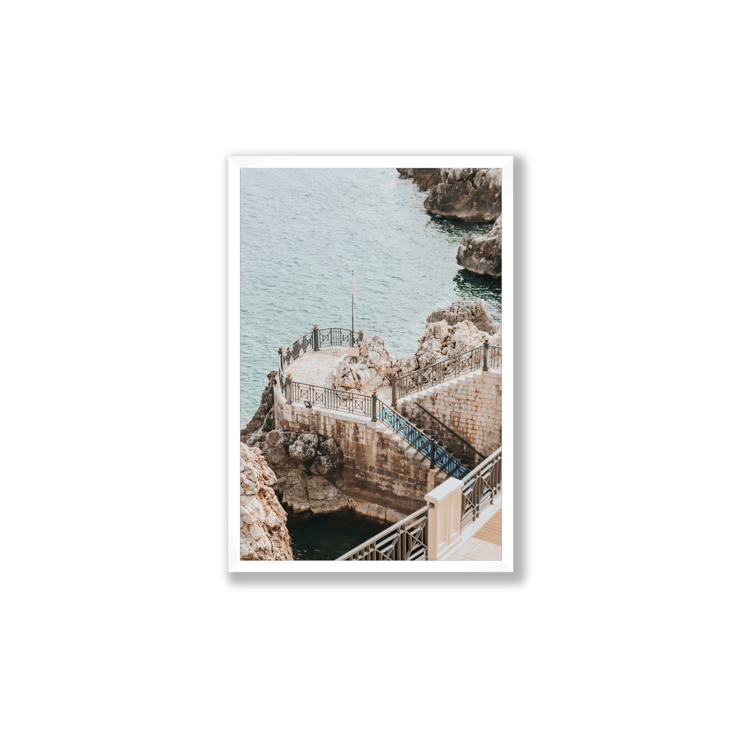Tidal Staircase Puglia coastal Italian wall art Large full-bleed fine art print in white frame