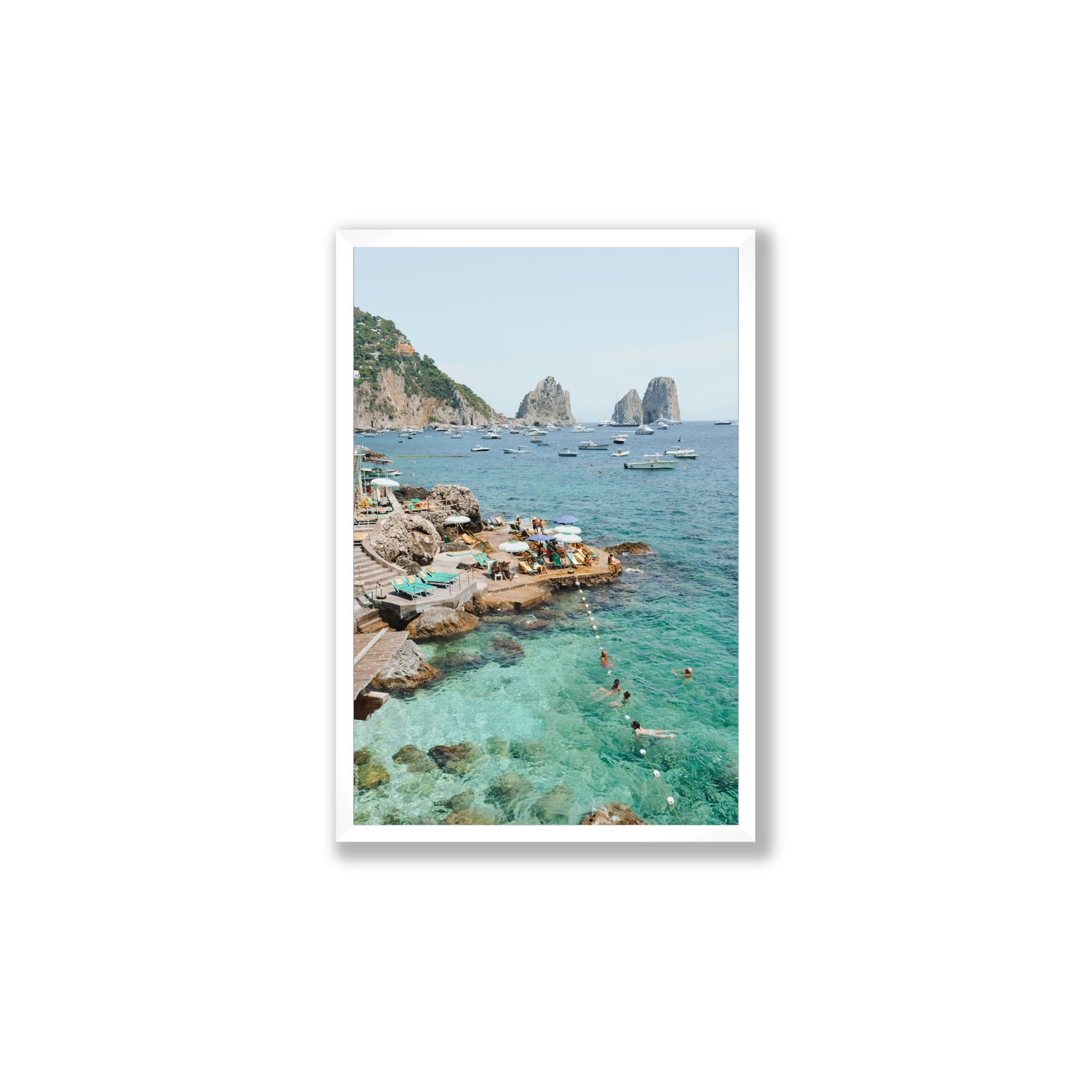 Summertime Blues Capri Mediterranean wall art Large full-bleed fine art print in white frame