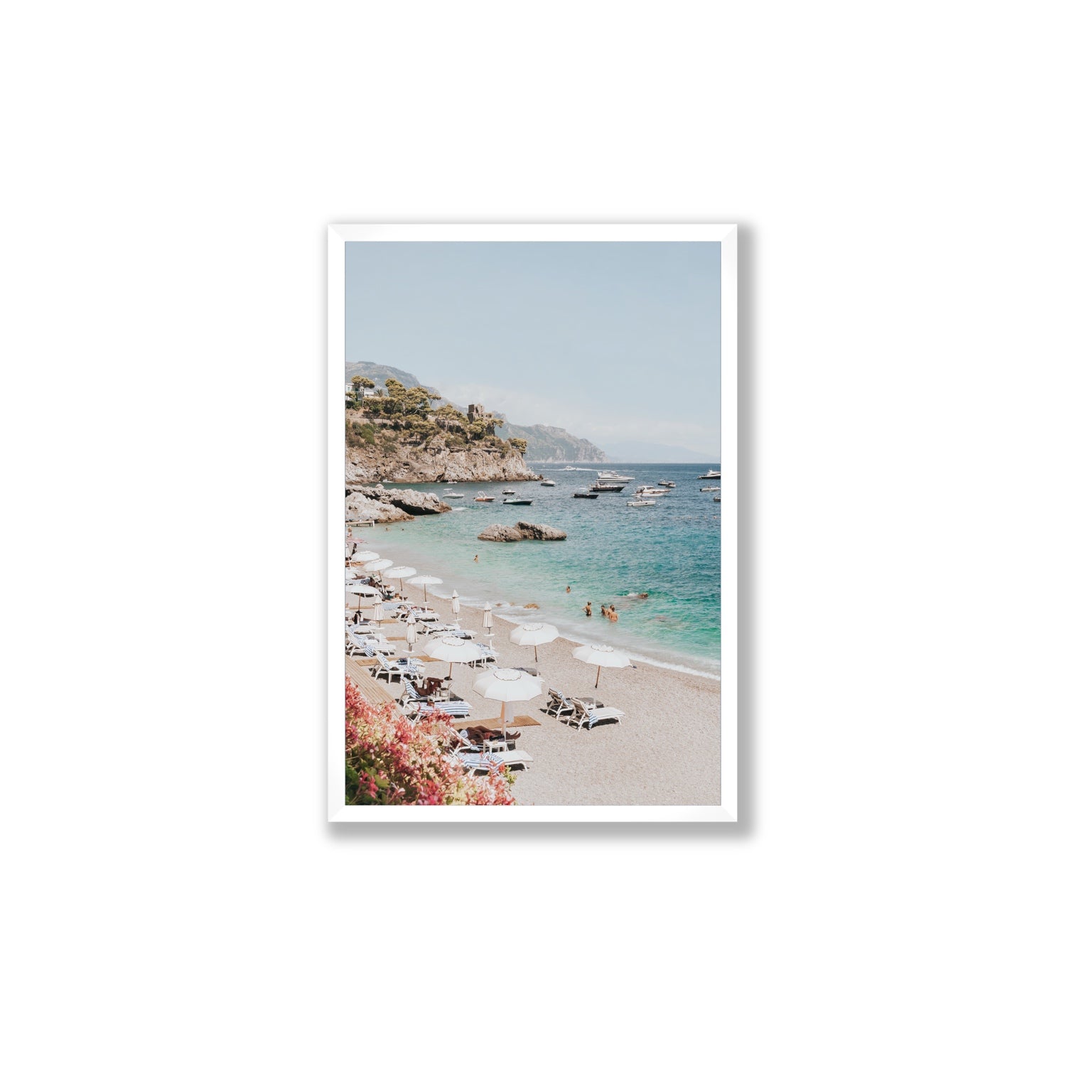 Seaview Refuge Amalfi coastal wall art large full-bleed fine art print in white frame