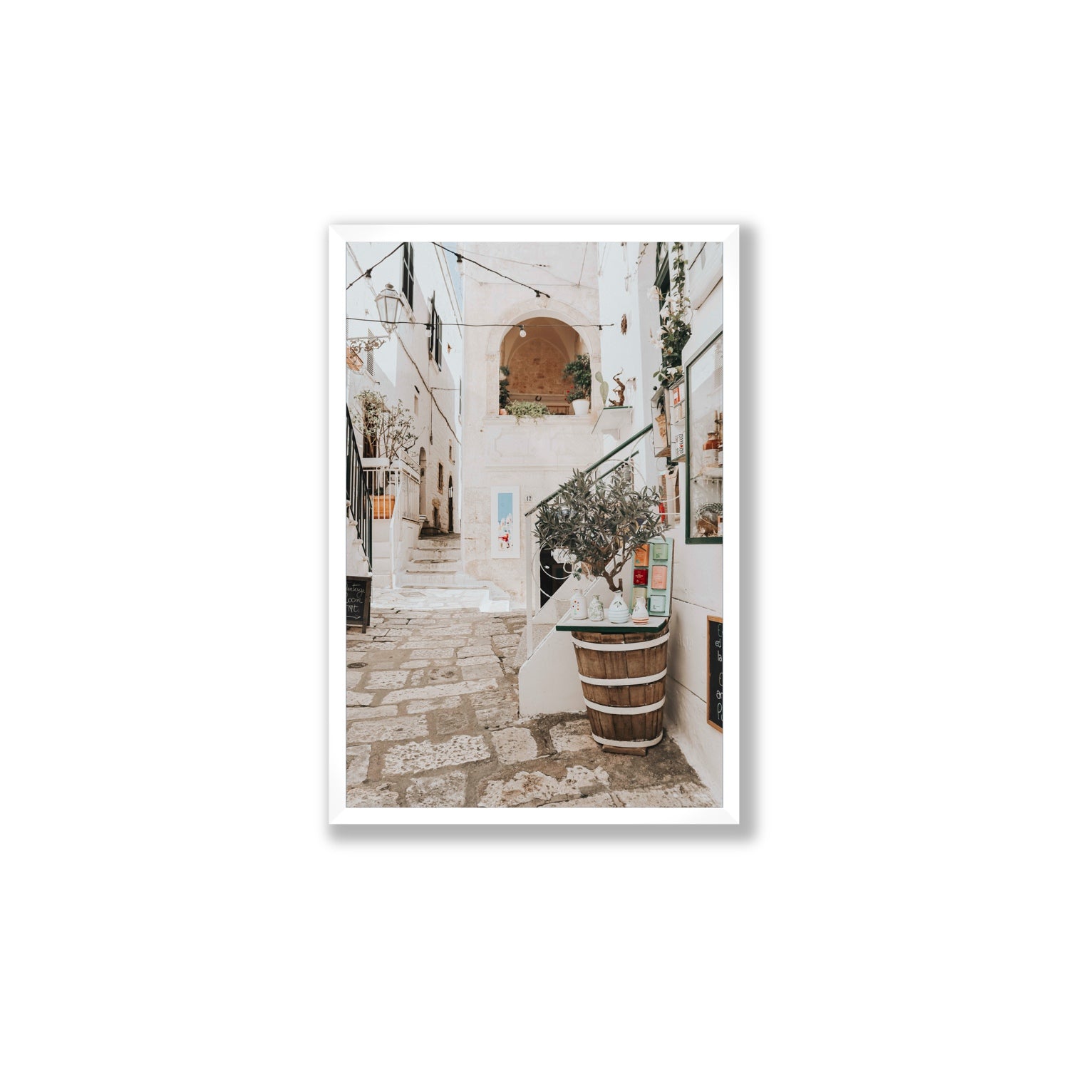Olive Tree Lane Puglia Ostuni Mediterranean decor wall art Large full-bleed fine art print in white frame