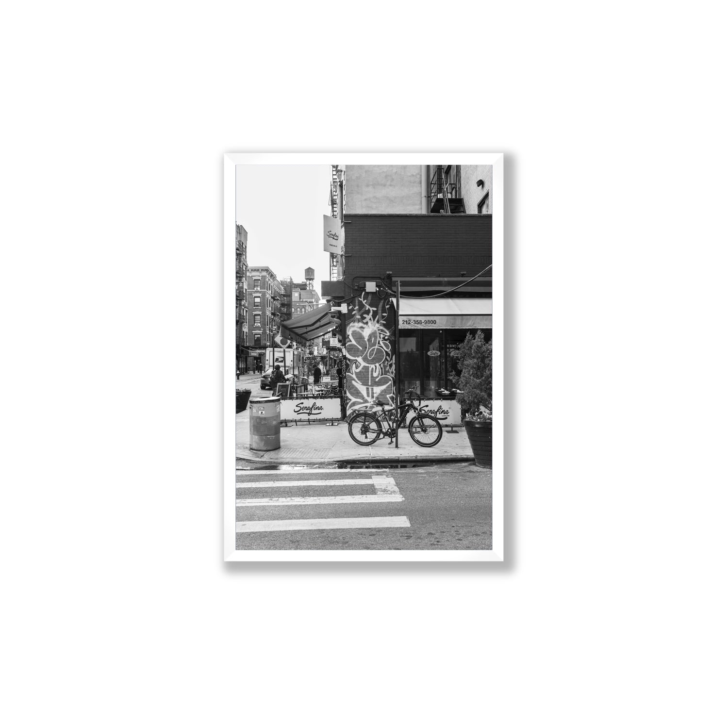 Cafe Canvas New York NYC Black & White wall art Large fine art canvas in white frame view 2