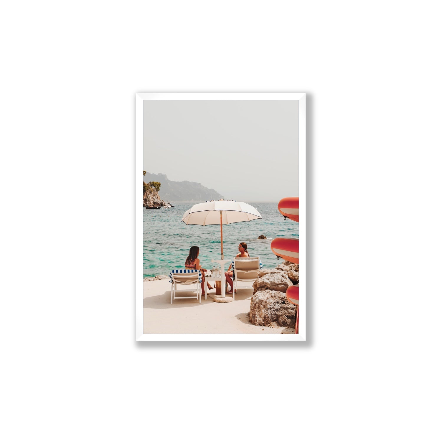 Salty Banter Amalfi Mediterranean wall art Large full-bleed fine art print in white frame
