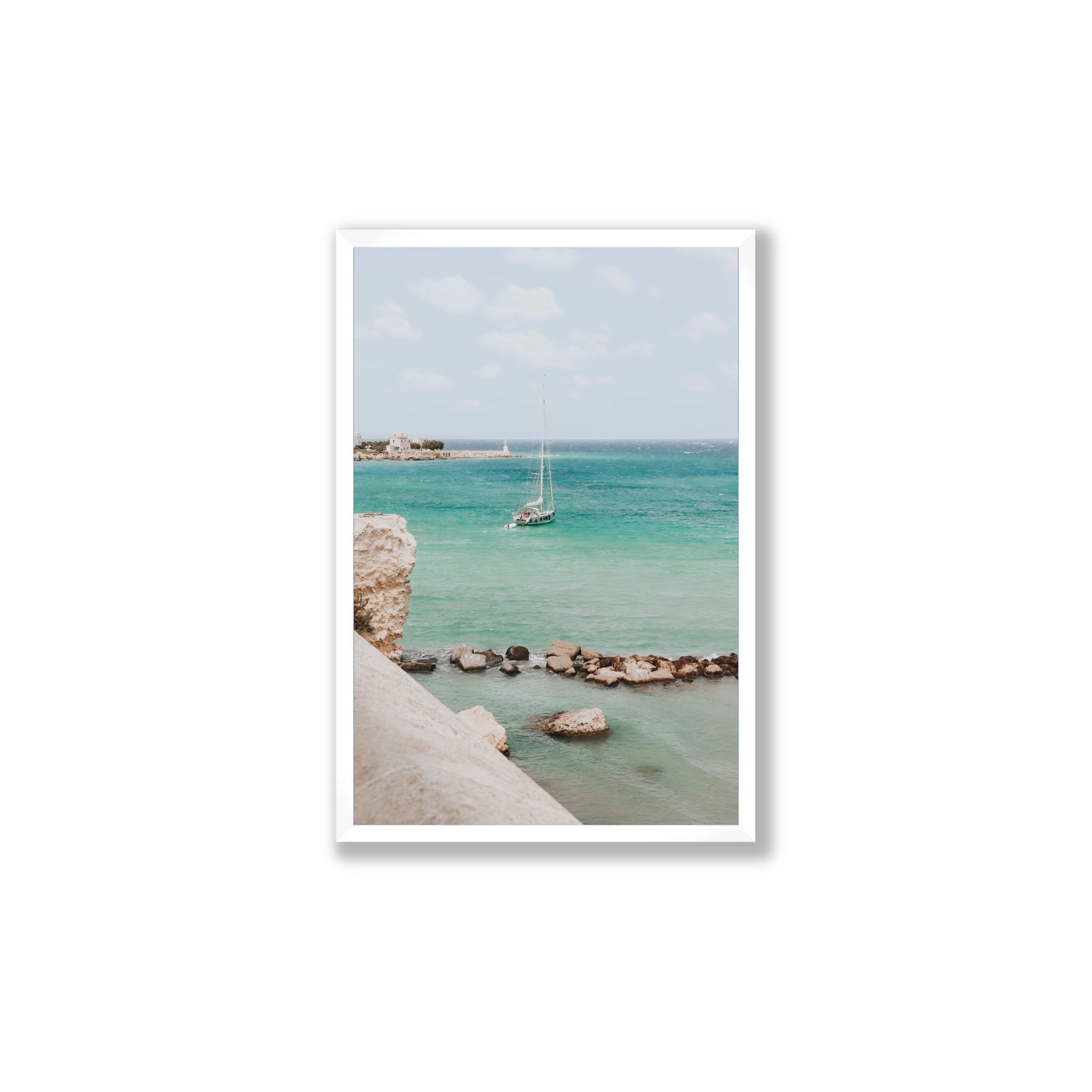 Seafarer's Dream Puglia Seafarer’s Dream coastal wall art Large full-bleed fine art print in white frame