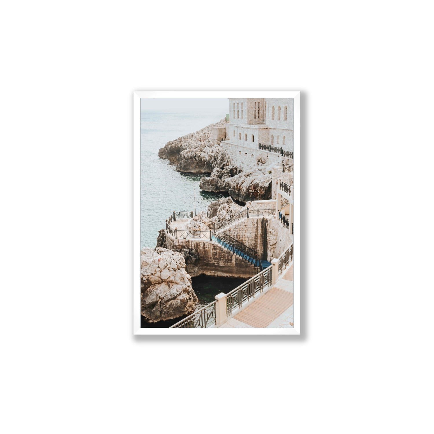Wellness Centre Puglia coastal wall art Large full-bleed fine art print in white frame