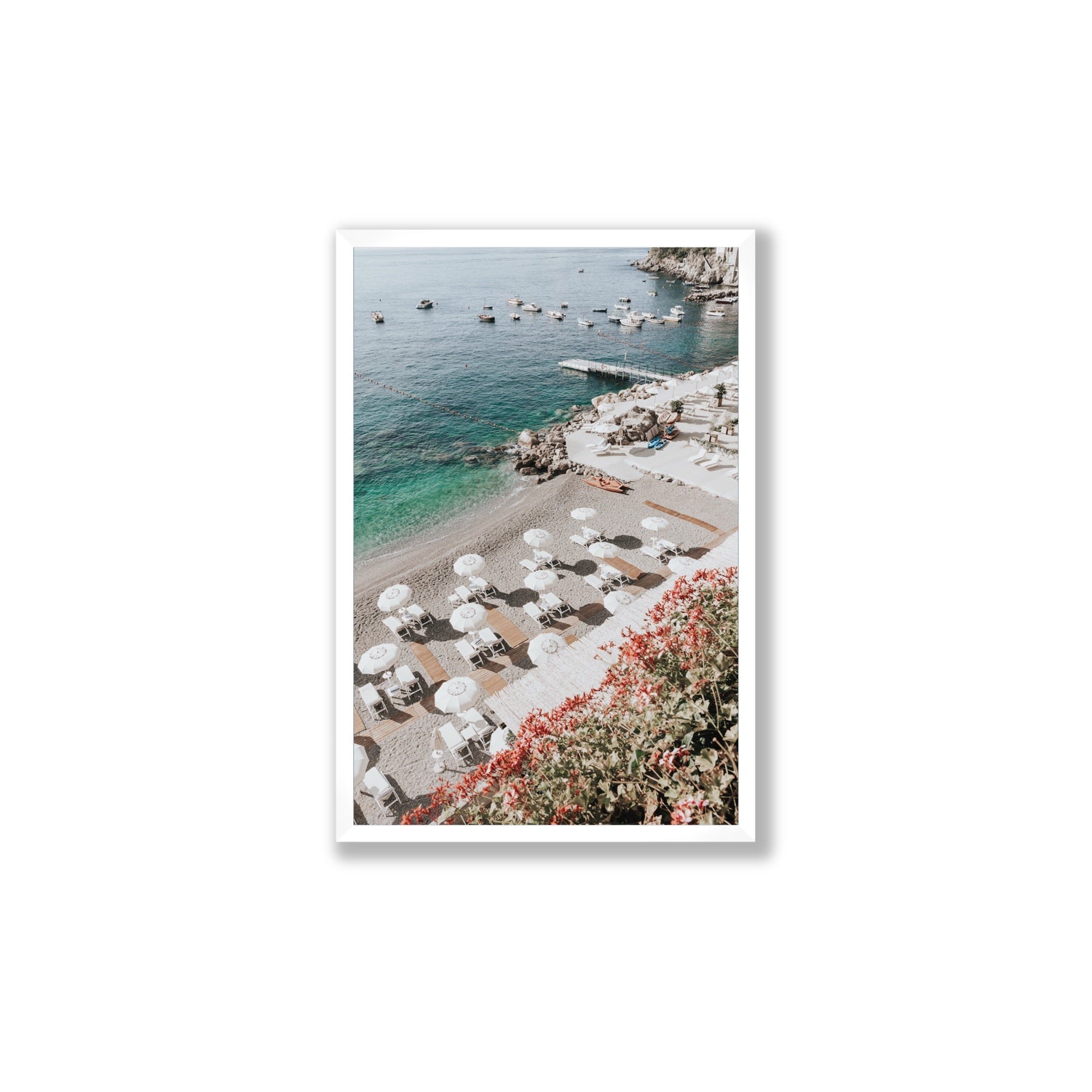 Tranquil Oasis Amalfi coastal wall art Large full-bleed fine art print in white frame