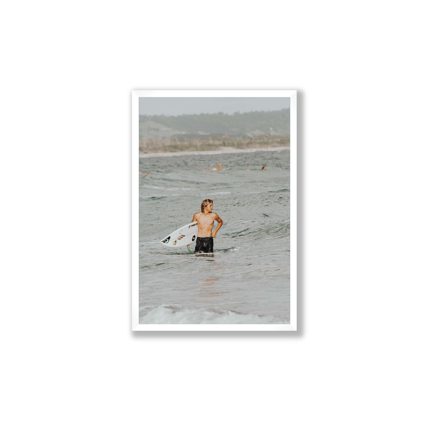 Chasing Mavericks Byron Bay Surf coastal wall art Large full-bleed fine art print in white frame