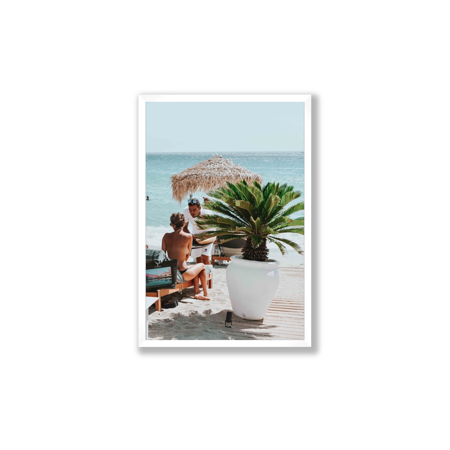 At Your Service Mykonos Greek island wall art Large full-bleed fine art print in white frame