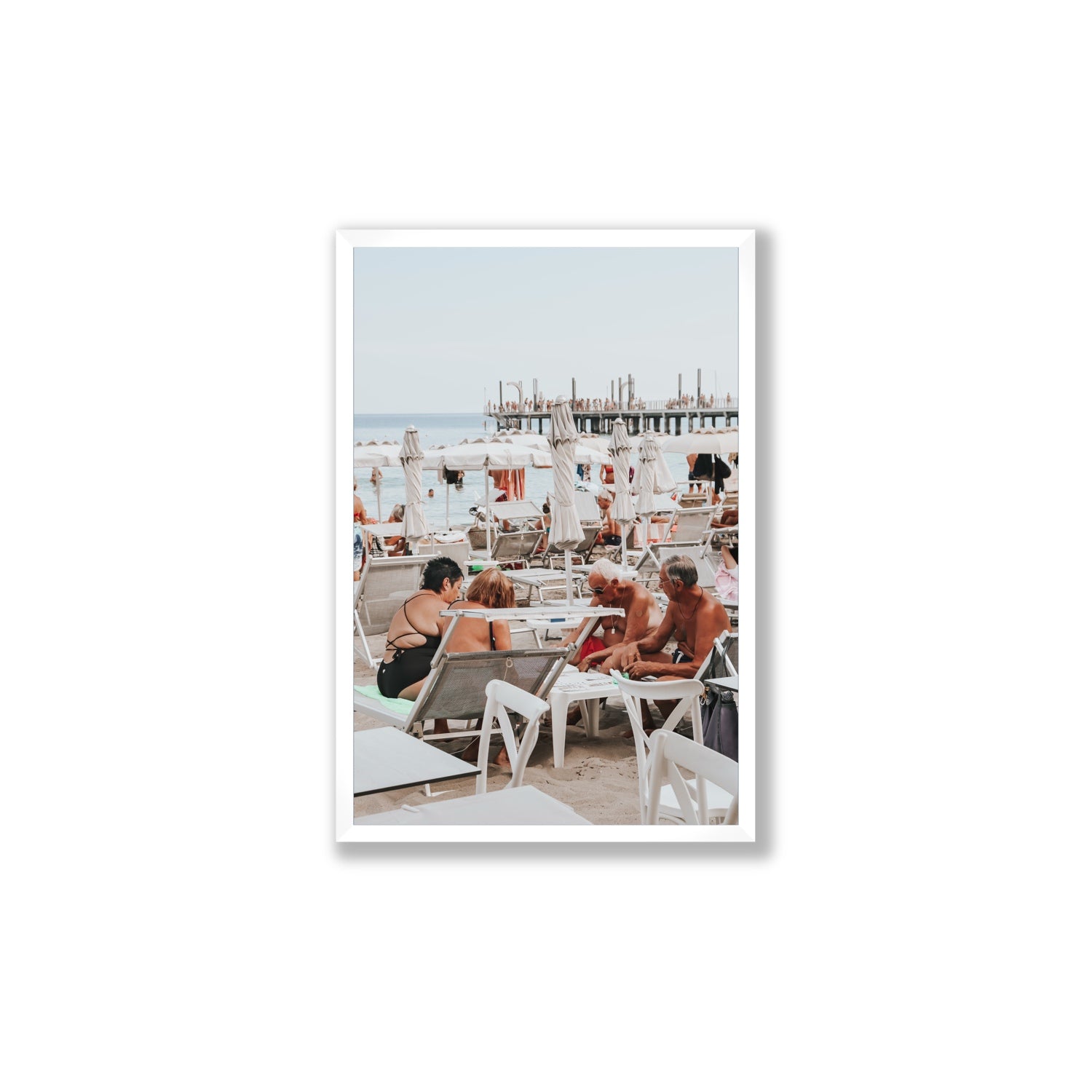 Salted Shuffle fine art print, Alassio, Italy, people and locals artwork, Large, White Frame · Full Bleed, Fine Art Print