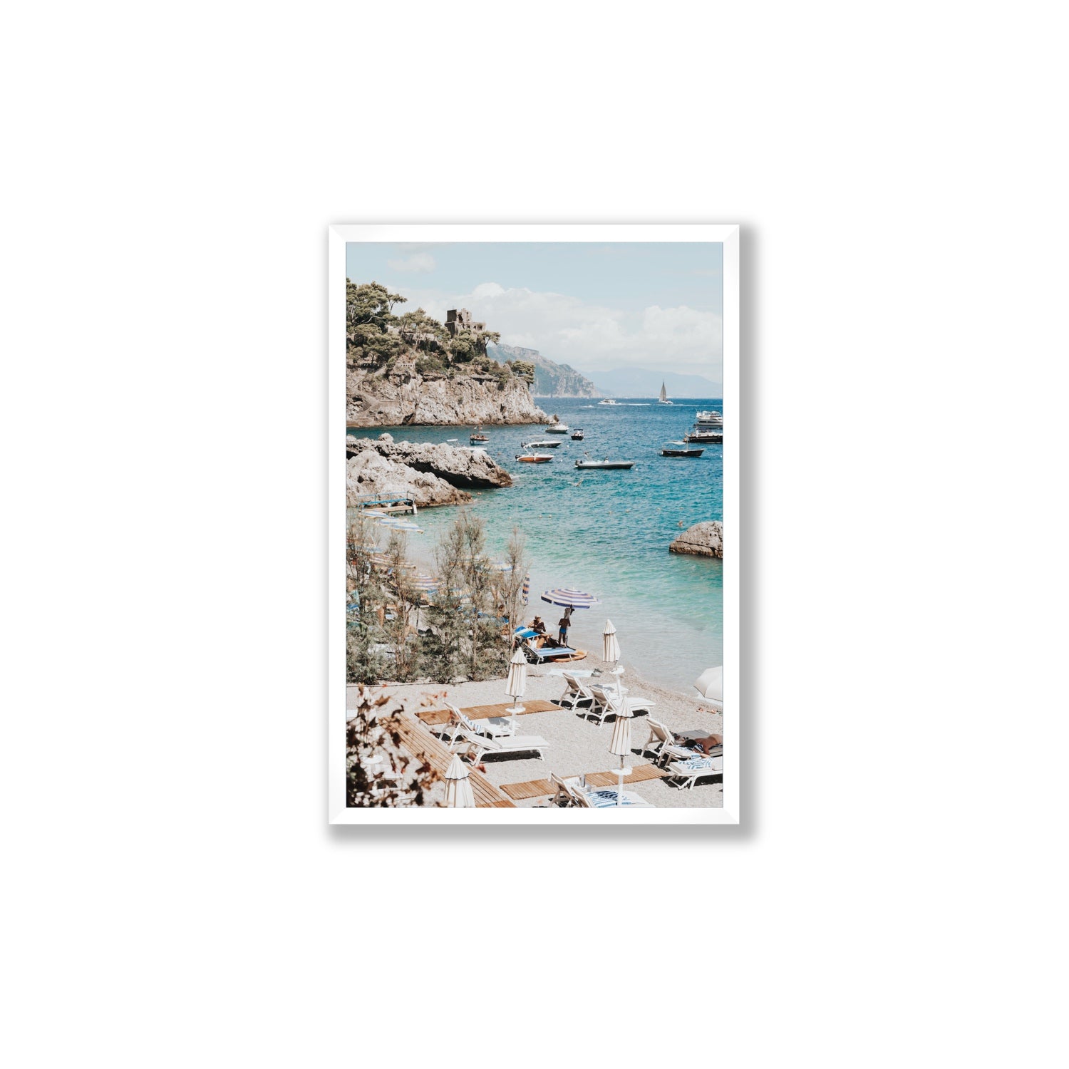 Sizzling Summer Days Amalfi coastal wall art Large full-bleed fine art print in white frame