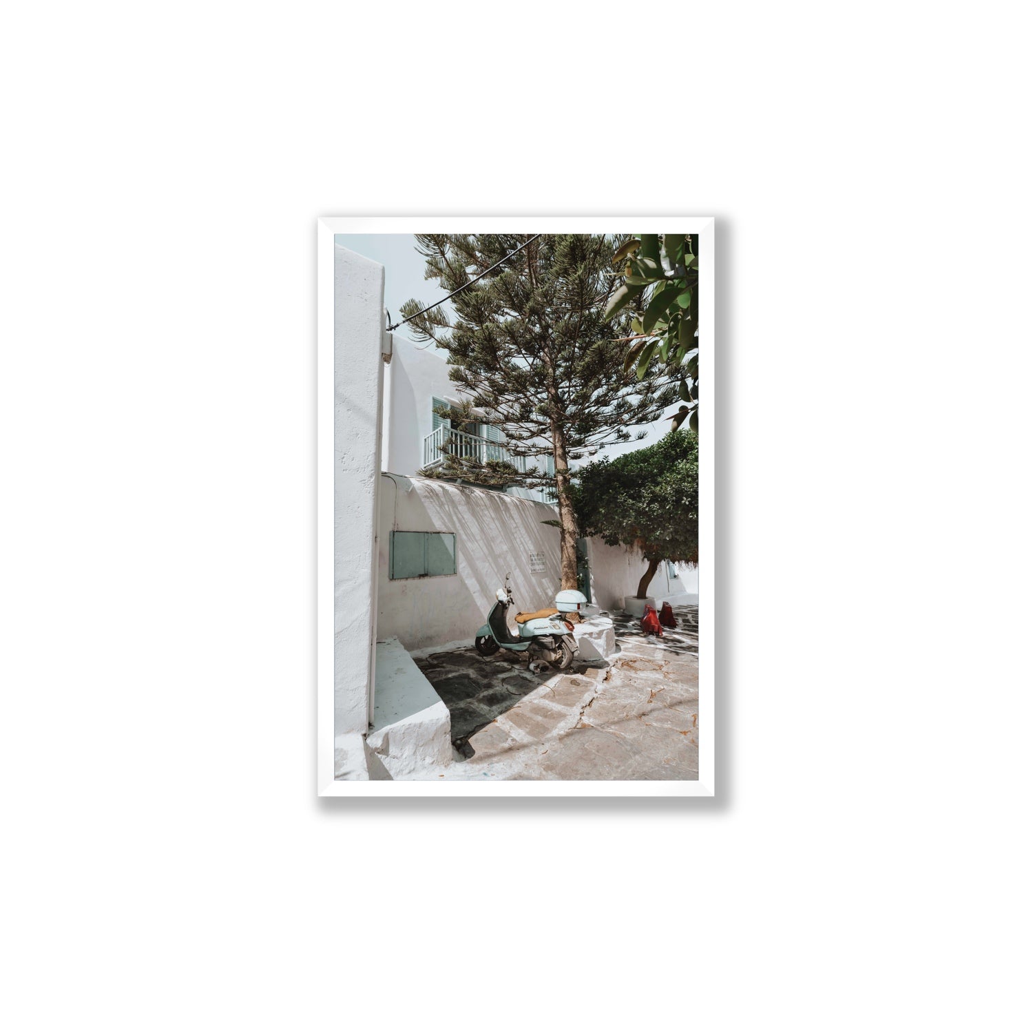 The Getaway Mykonos Mediterranean Greek island art print Large full-bleed fine art print in white frame