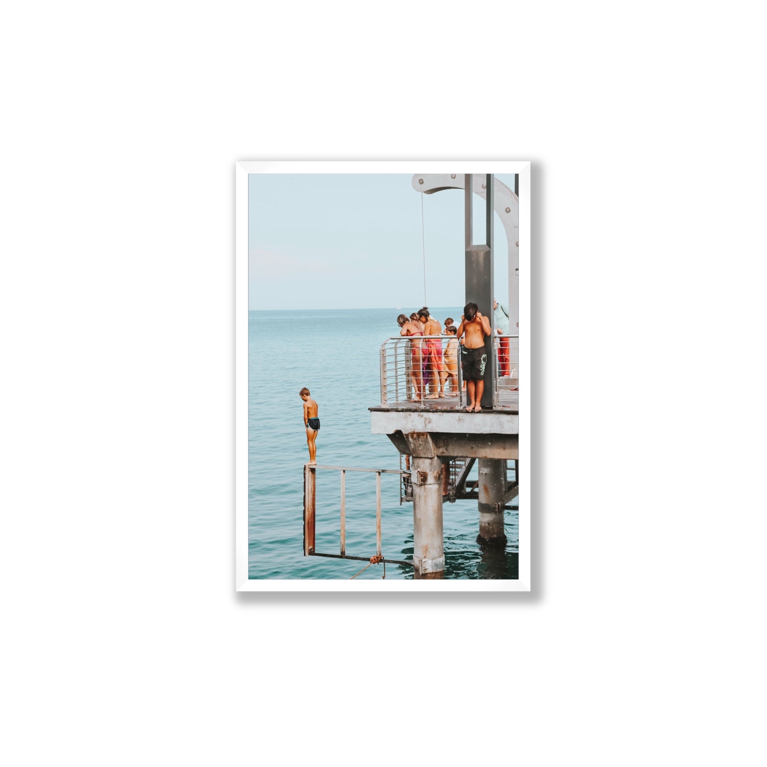 Golden Boy Alassio coastal decor wall art Large full-bleed fine art print in white frame