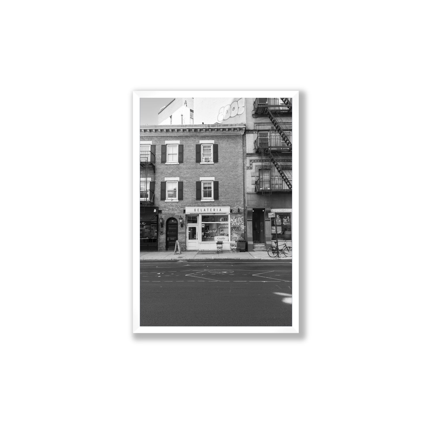 Gelateria New York NYC Black & White wall art Large full-bleed fine art print in white frame