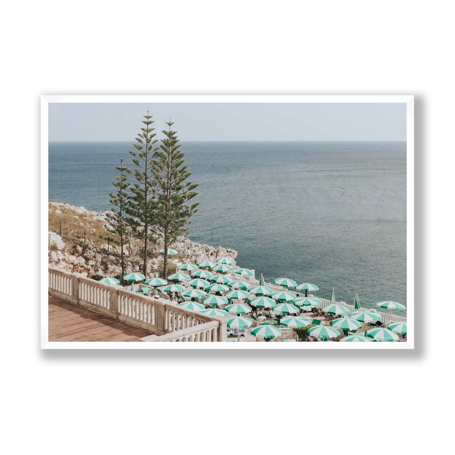 Azure Horizon Puglia beach coastal wall art Statement full-bleed fine art print in white frame