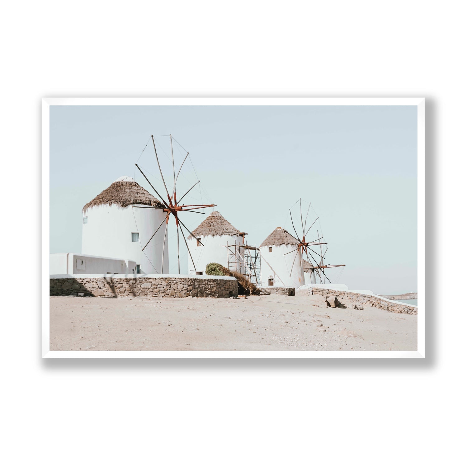 Rustic Icons Mykonos Greek island wall art Statement full-bleed fine art print in white frame