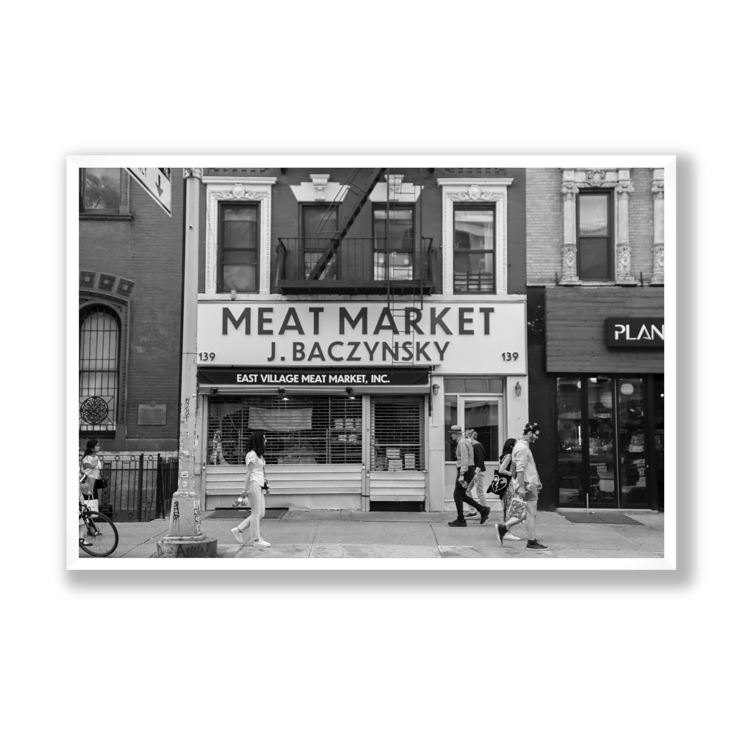Meat District New York NYC Black & White wall art Statement full-bleed fine art print in white frame