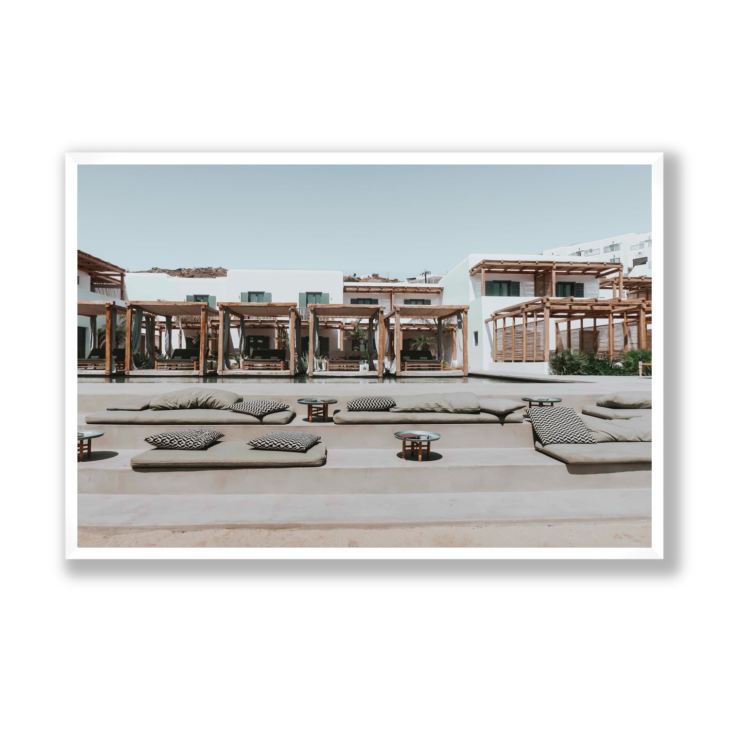 Platis Gialos fine art print, Mykonos, Greece, Statement, White Frame · Full Bleed, Fine Art Print