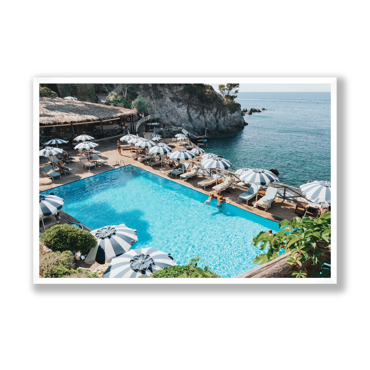 Oceanview Ischia Italian coastal wall art Statement full-bleed fine art print in white frame