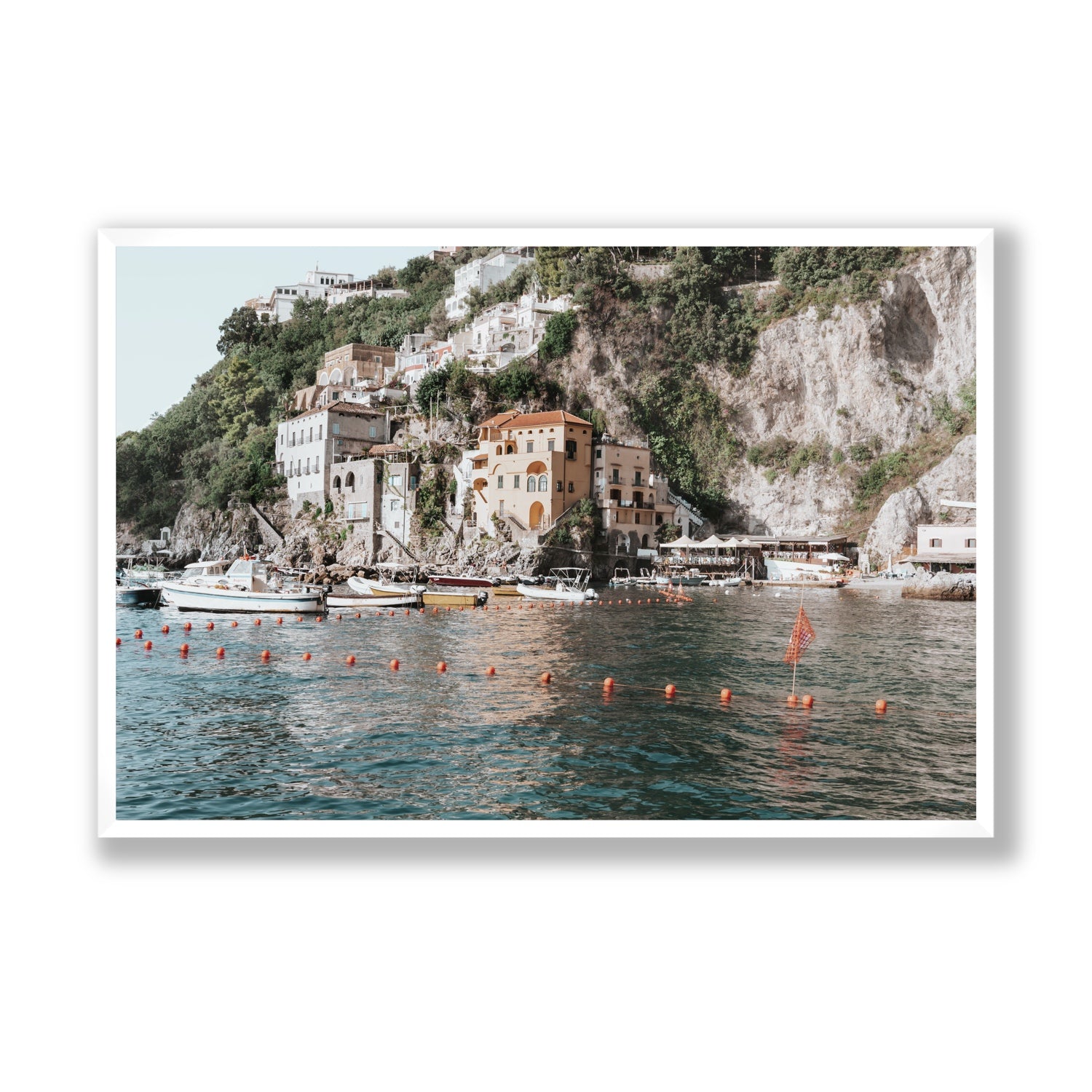 Amalfi Villas fine art print, Amalfi, Italy, coastal scenes artwork, Statement, White Frame · Full Bleed, Fine Art Print