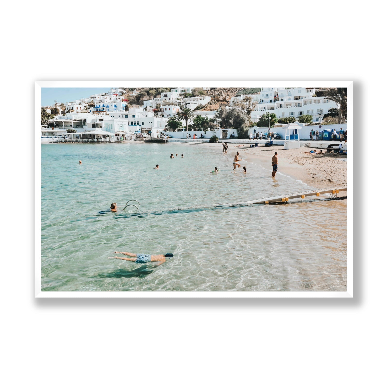 Bathe Yourself In Beauty Mykonos Greek island wall art Statement full-bleed fine art print in white frame