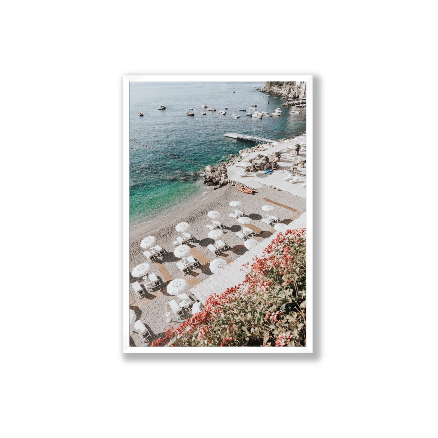 Tranquil Oasis Amalfi coastal wall art Extra Large full-bleed fine art print in white frame