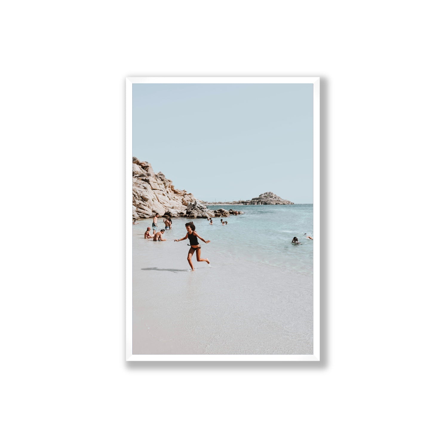 Skipping Angel Mykonos Greek island decor wall art Extra Large full-bleed fine art print in white frame