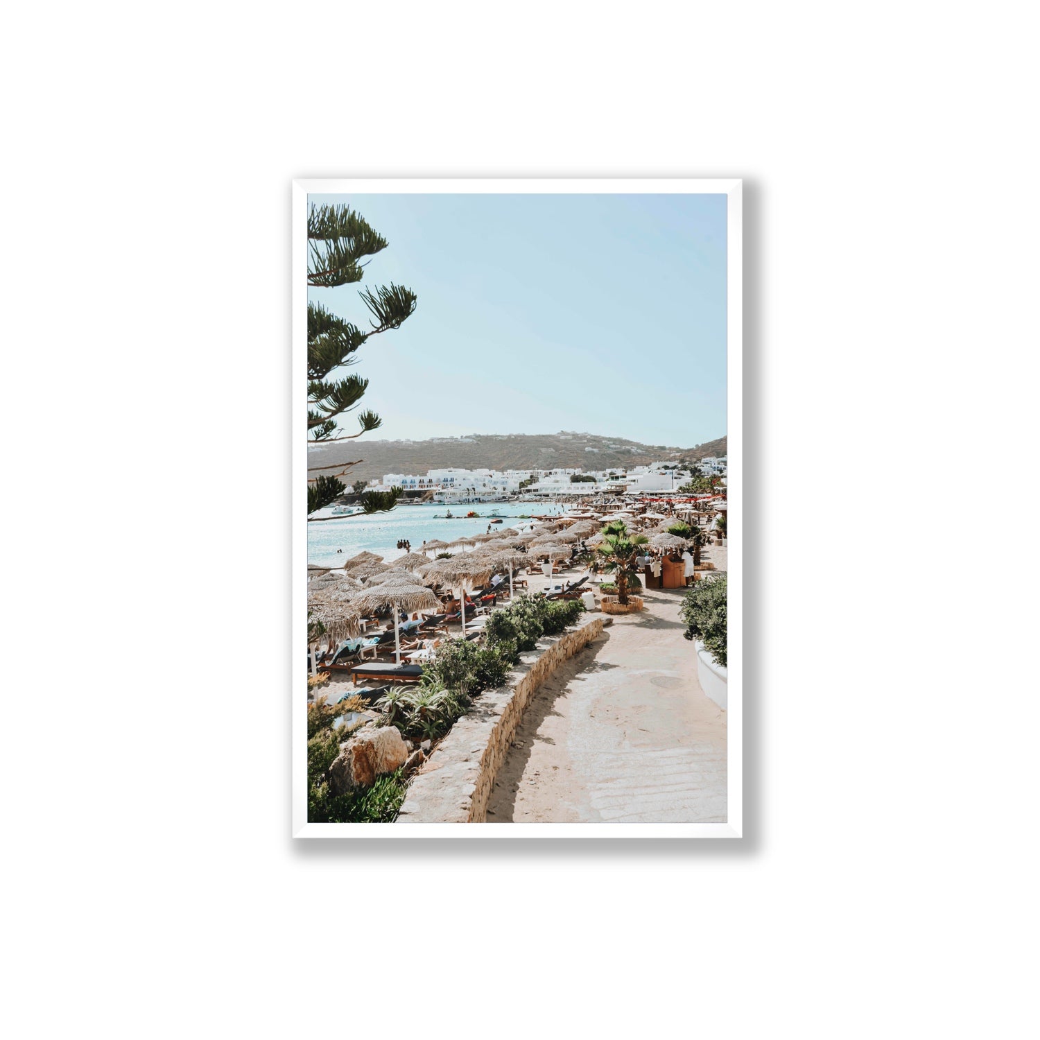 All Roads Lead To The Beach Mykonos Greek island wall art Extra Large full-bleed fine art print in white frame