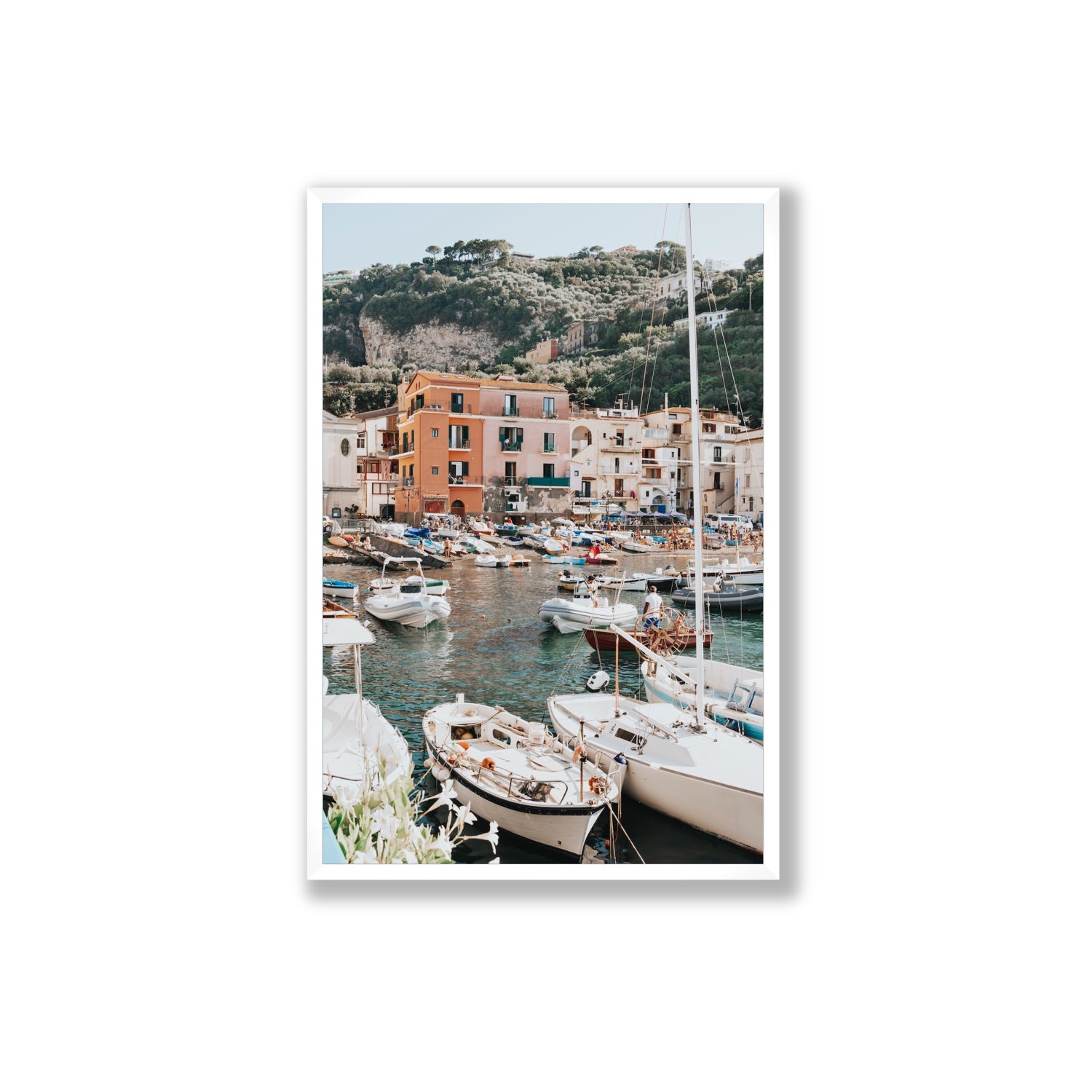 Marina Grande Sorrento coastal Italian wall art Extra Large full-bleed fine art print in white frame