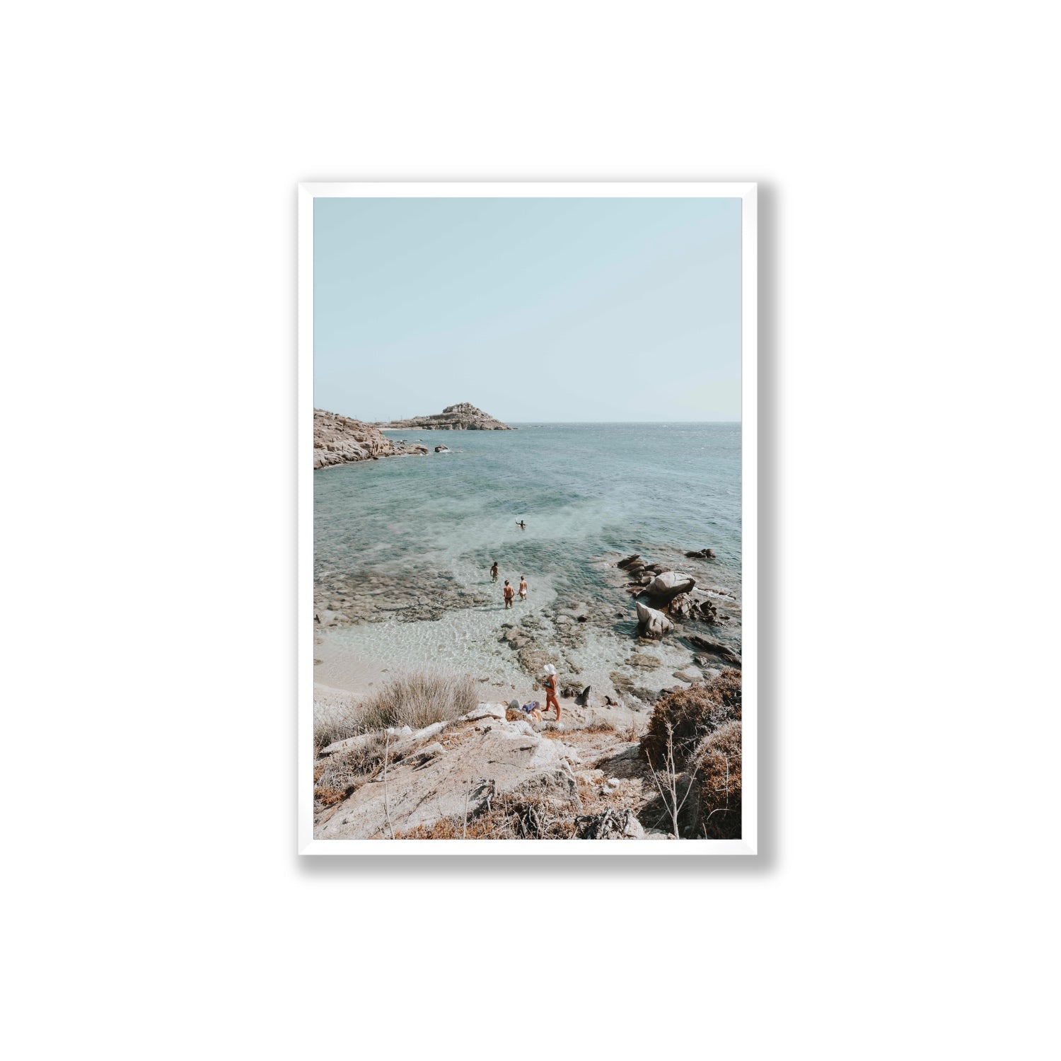 Explorers Mykonos Greek island wall art Extra Large full-bleed fine art print in white frame