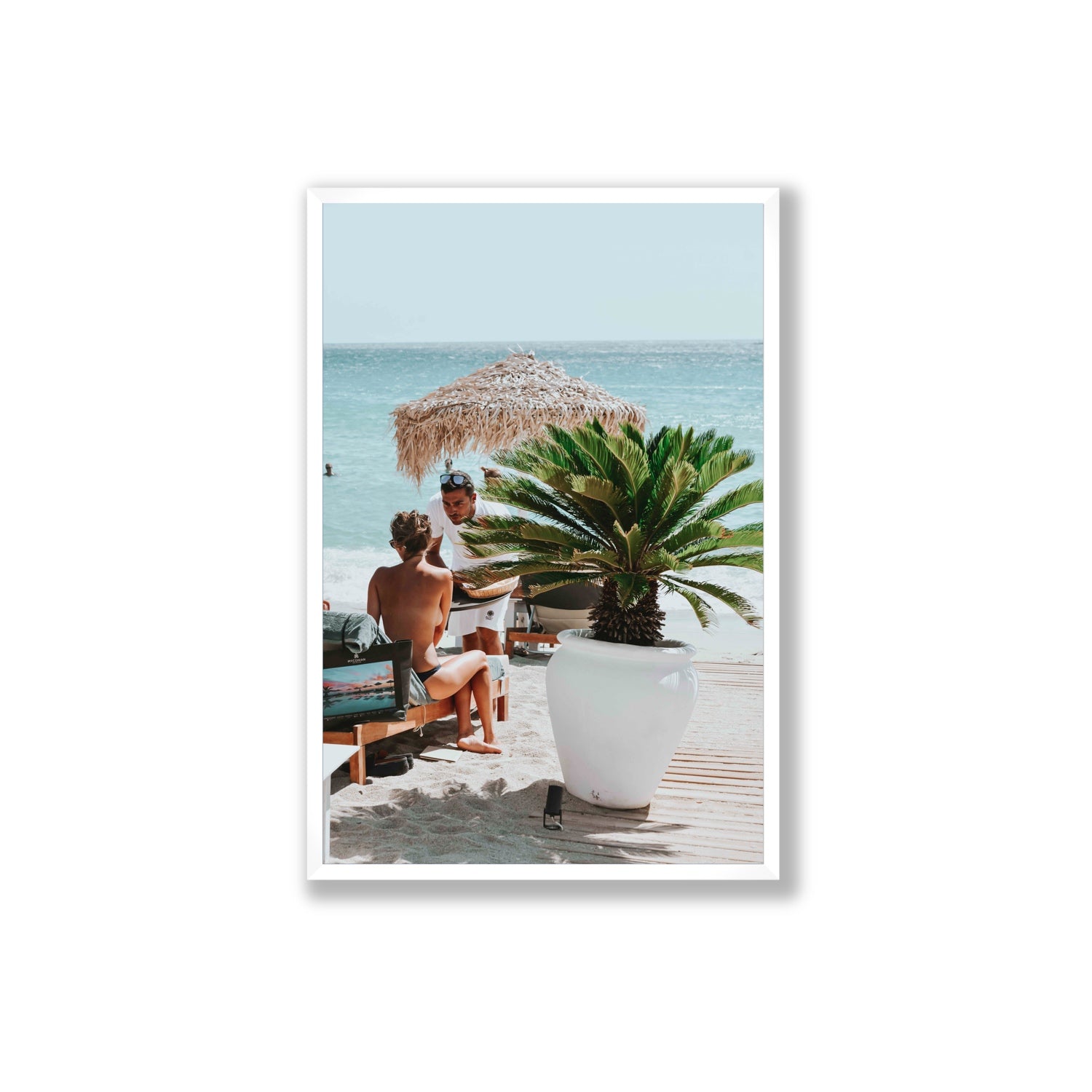 At Your Service Mykonos Greek island wall art Extra Large full-bleed fine art print in white frame