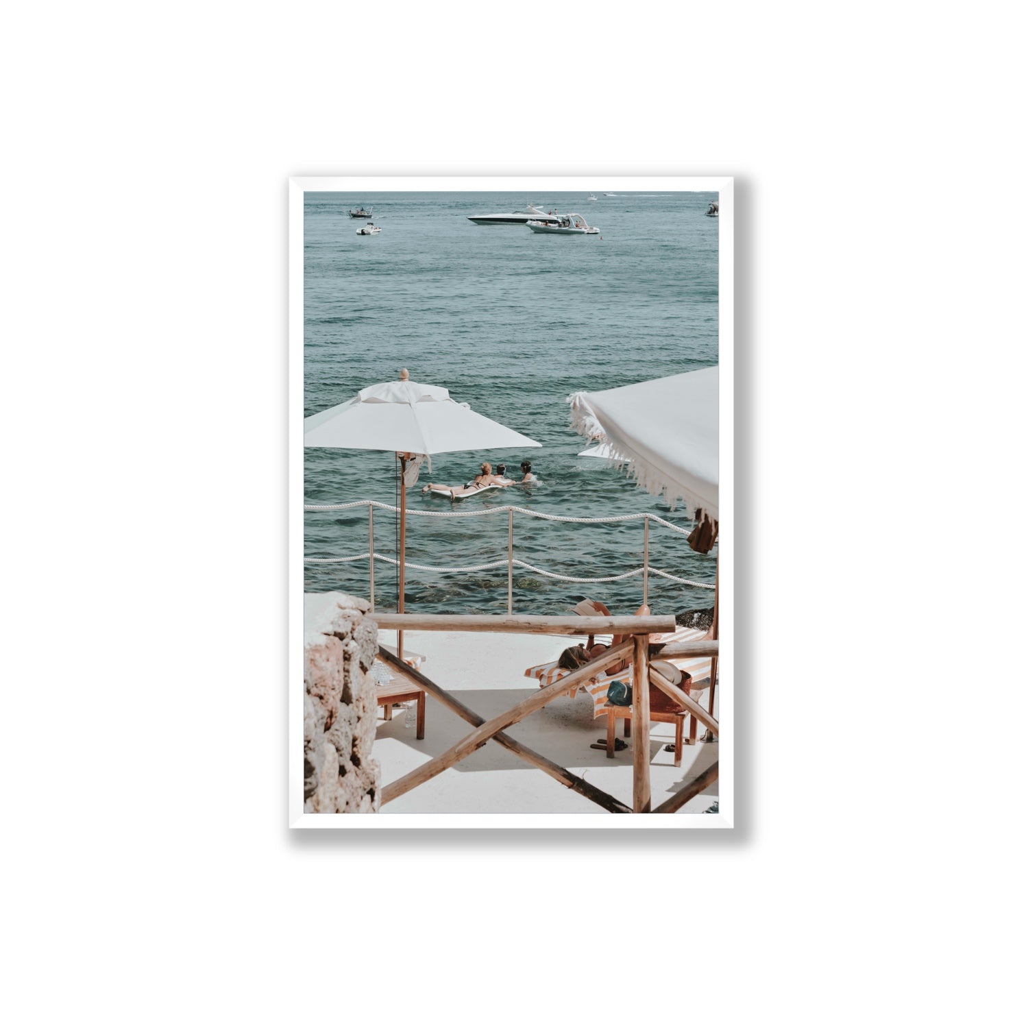 Hideaway Tuscany coastal Mediterranean wall art Extra Large full-bleed fine art print in white frame