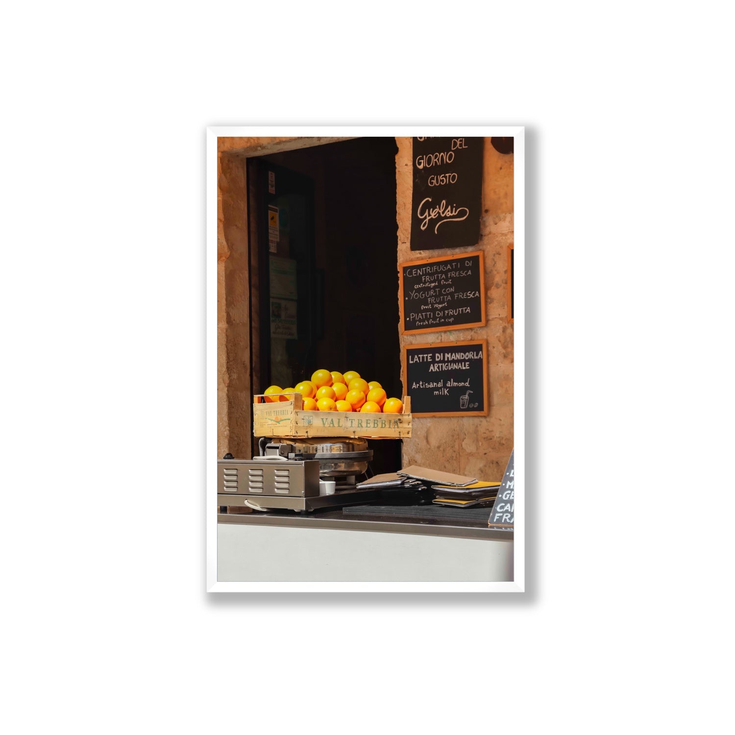 Luminous Citrus Puglia Ostuni Italian wall art Extra Large full-bleed fine art print in white frame
