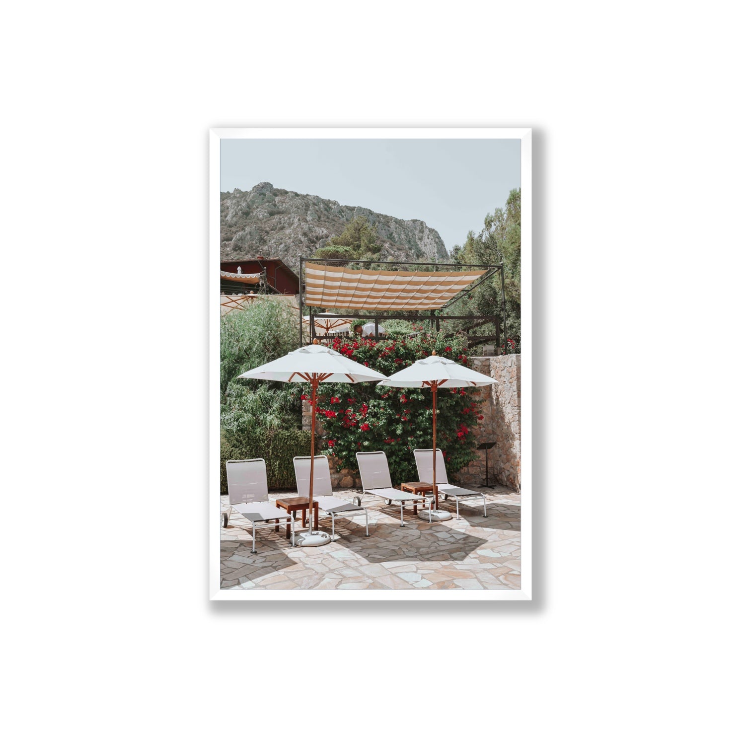 Shades of Leisure Tuscany coastal Italian wall art Extra Large full-bleed fine art print in white frame
