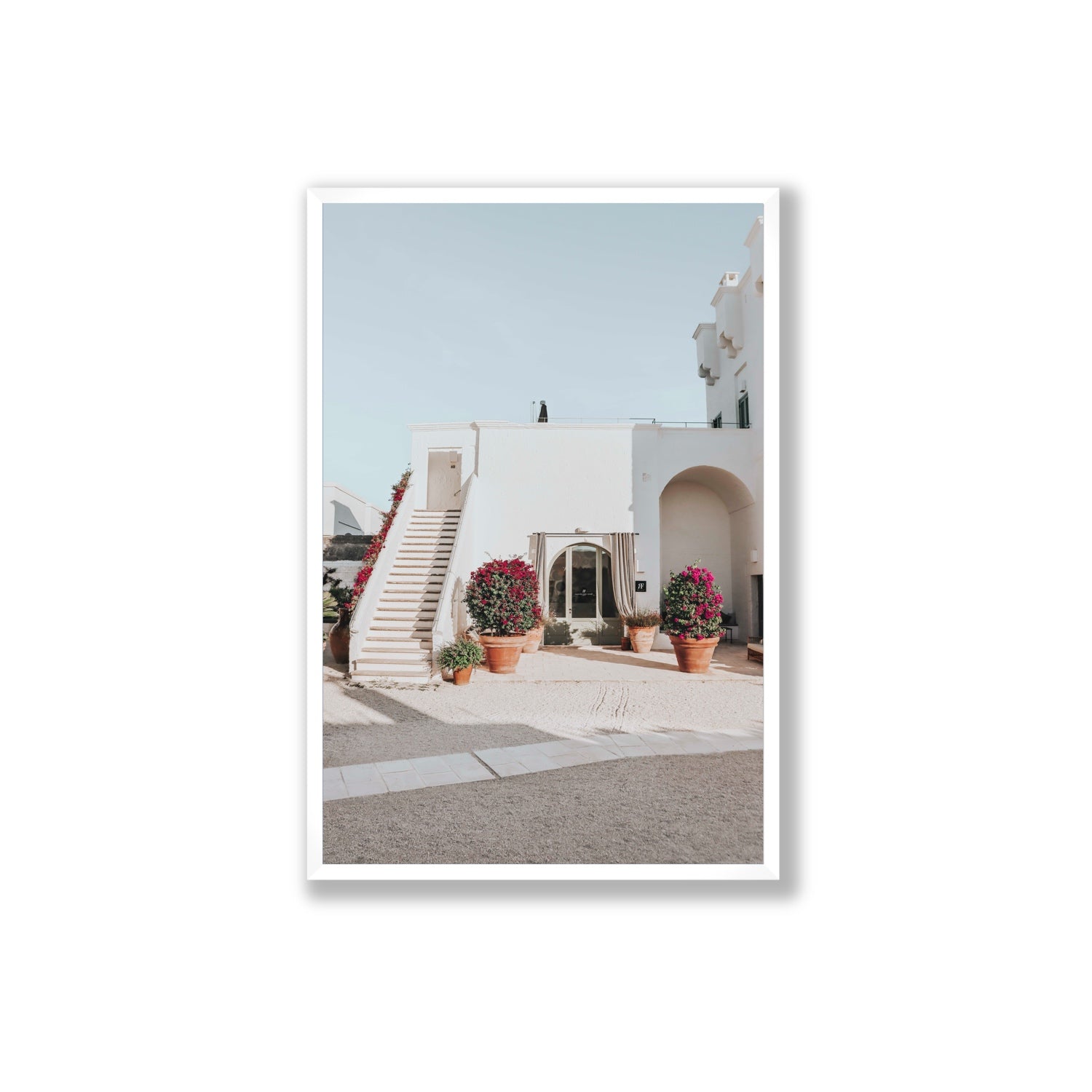 Scala Fiorita Puglia Mediterranean wall art Extra Large full-bleed fine art print in white frame
