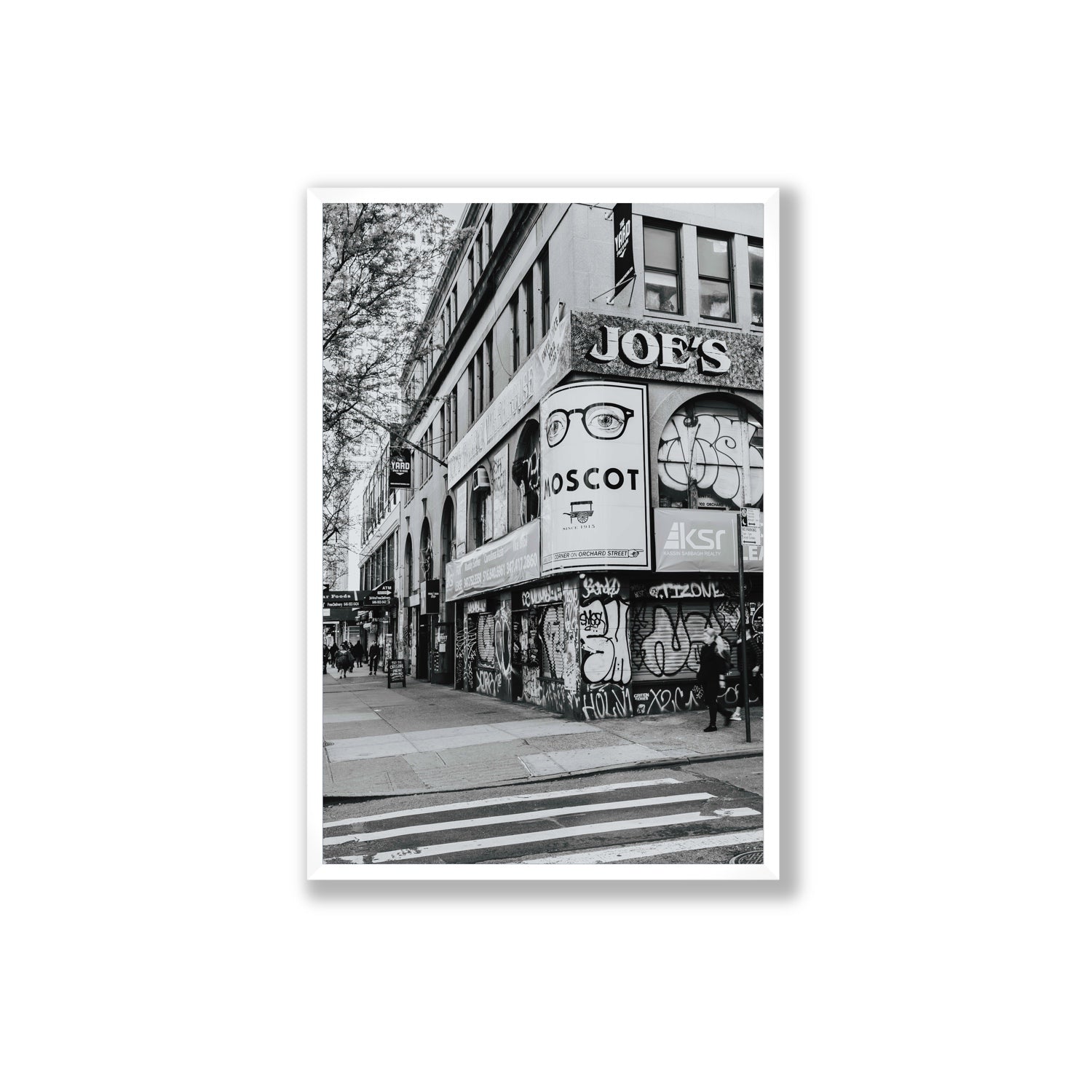 Lower East Side Murals New York NYC Black & White wall art Extra Large full-bleed fine art print in white frame