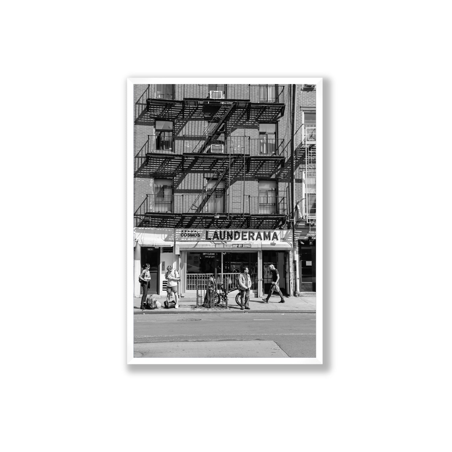 Bus Stop New York NYC Black & White wall art Extra Large full-bleed fine art print in white frame