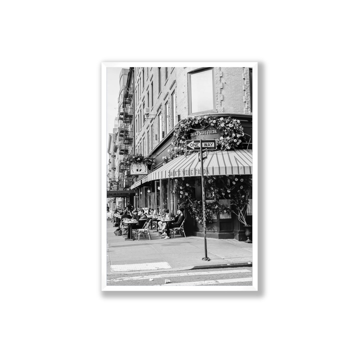 Freda's Feast New York NYC Black & White wall art Extra Large full-bleed fine art print in white frame