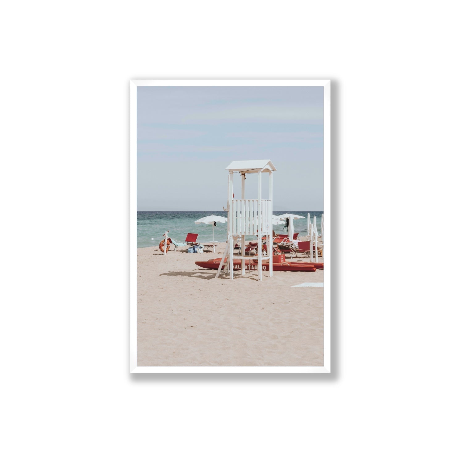 Barefoot Bliss Puglia beach Italian coastal decor wall art Extra Large full-bleed fine art print in white frame