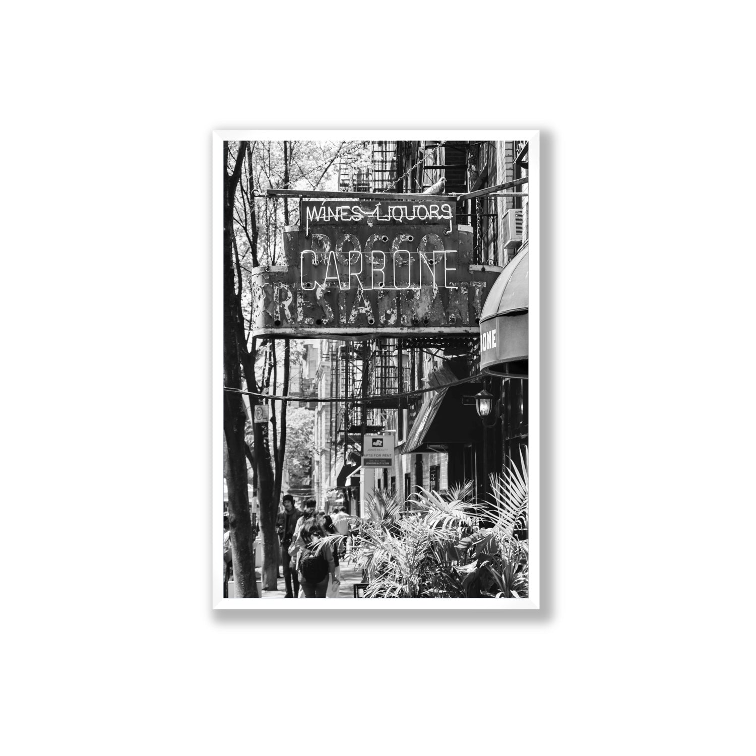 Paparazzi To Pasta New York NYC Black & White wall art Extra Large full-bleed fine art print in white frame
